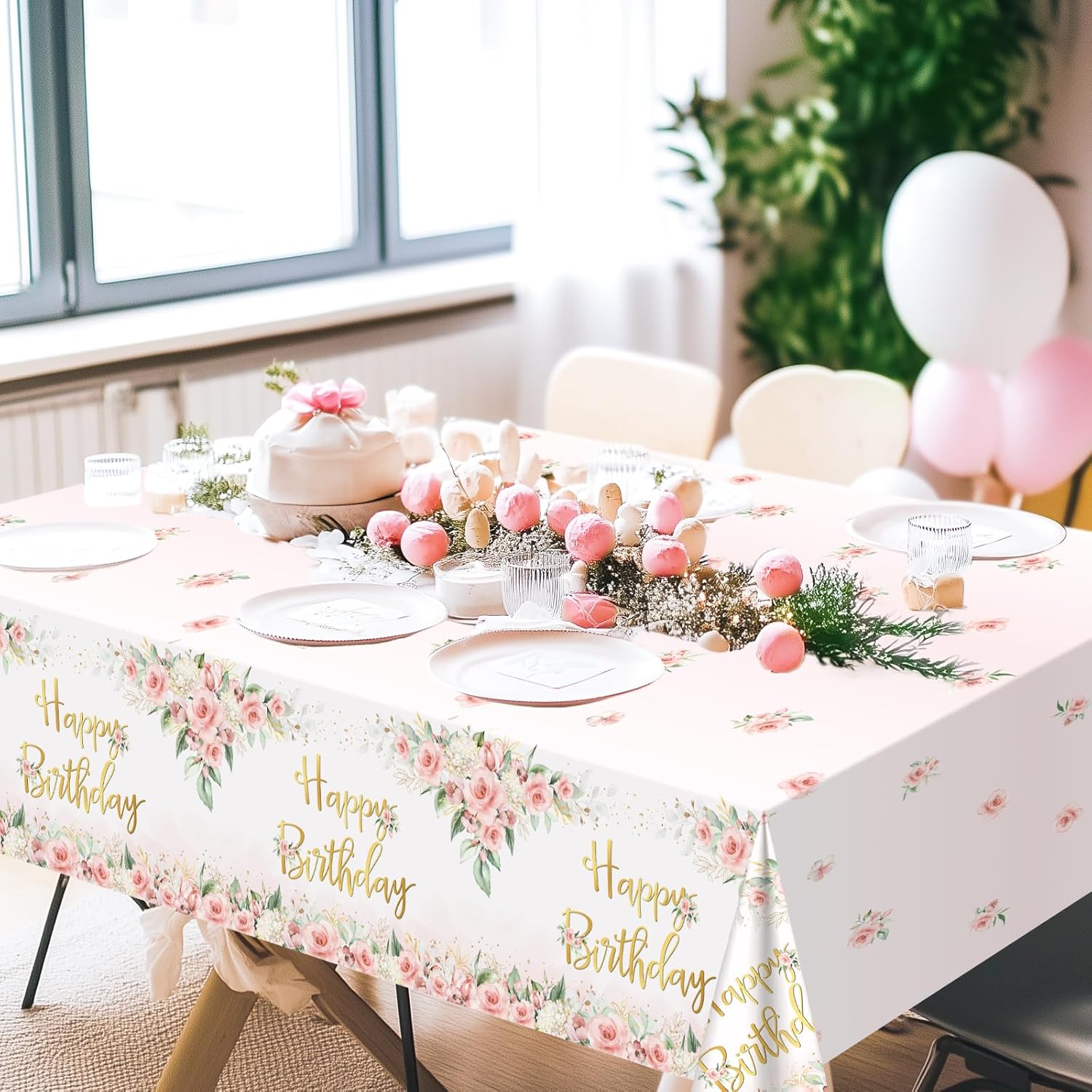 Avezano 3 Pcs Rose Gold Birthday Tablecloths for Girls Women Parties
