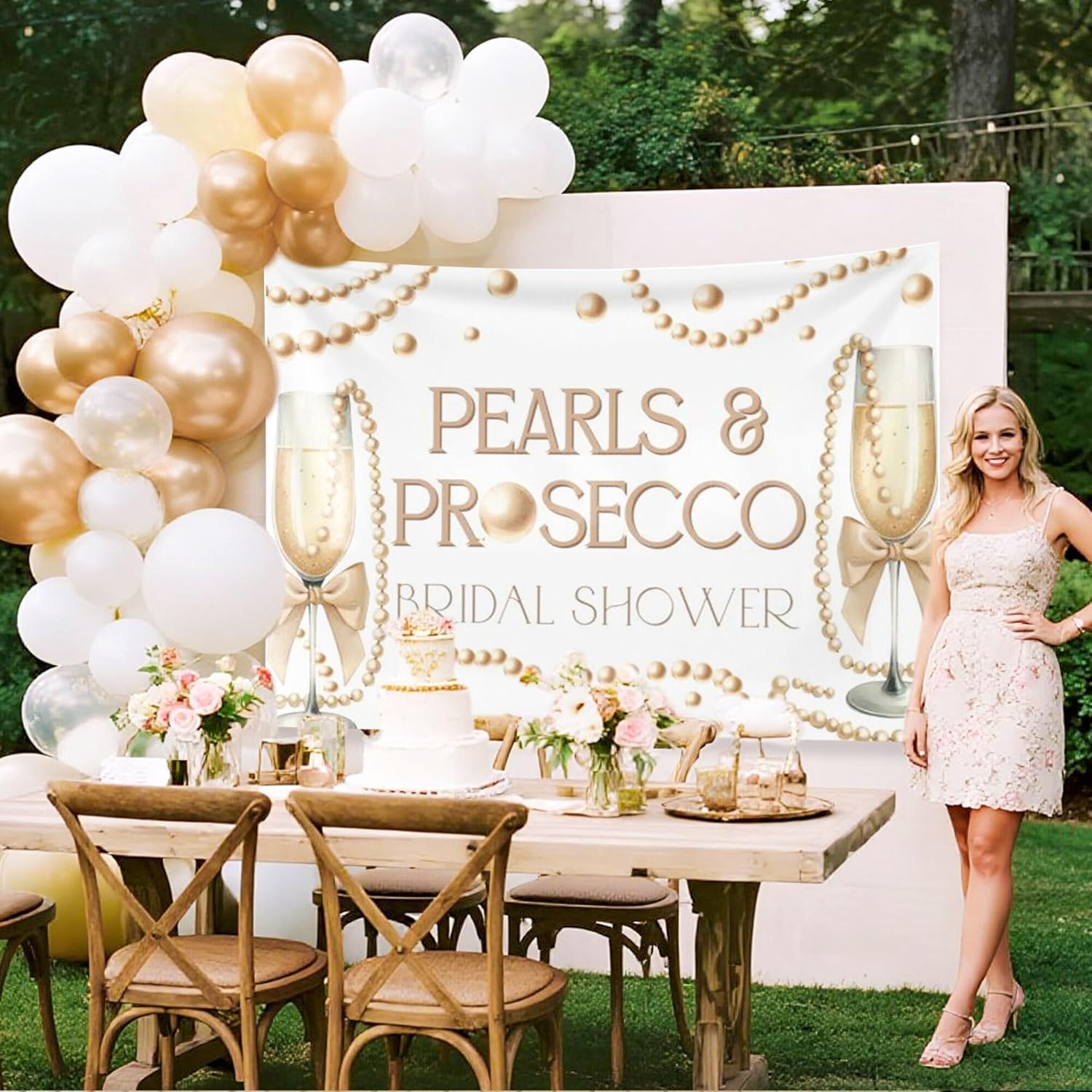 Pearls and Prosecco Bridal Shower Decor Backdrop
