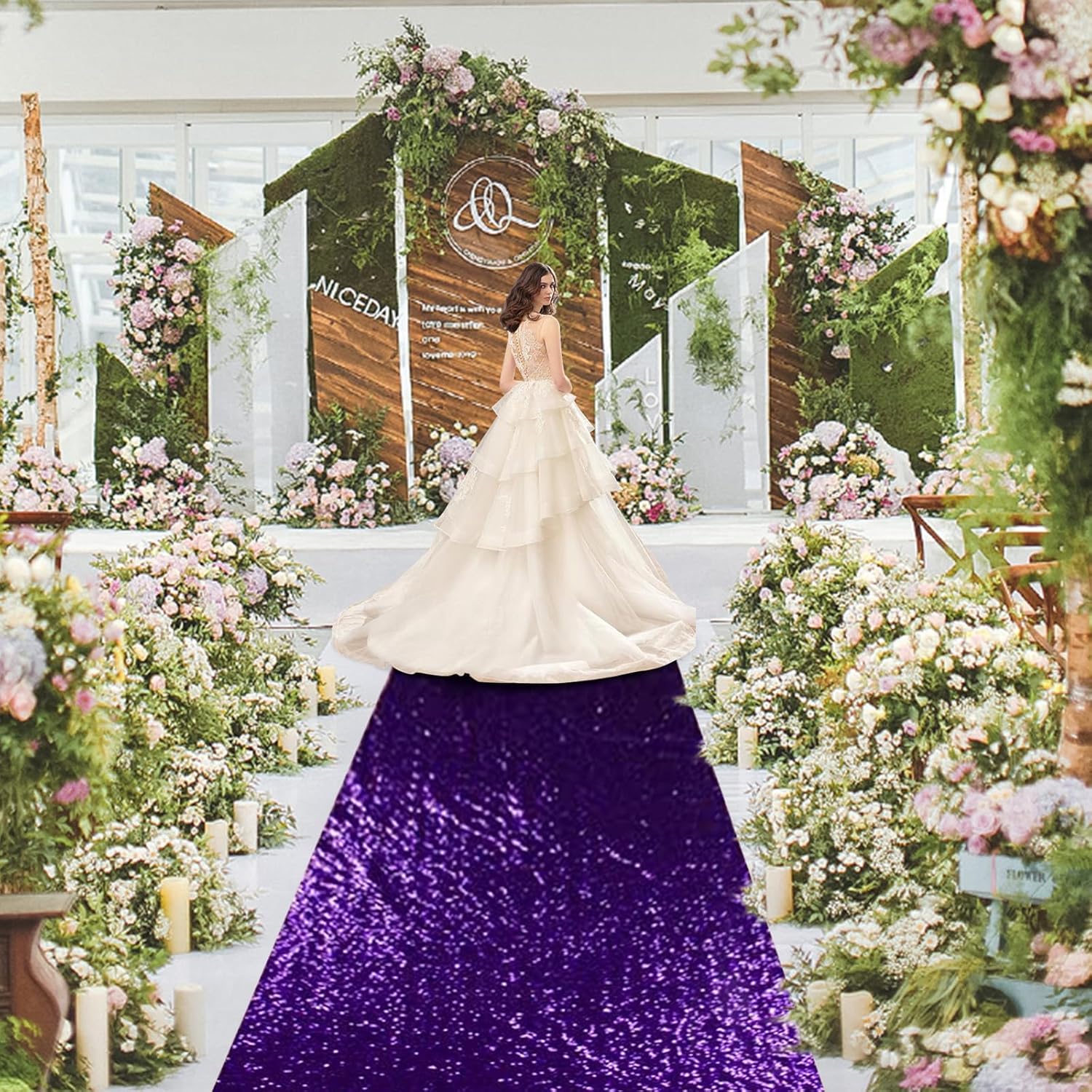 PartyDelight Purple Sequin Carpet Runner 2FTx15FT Wedding Aisle