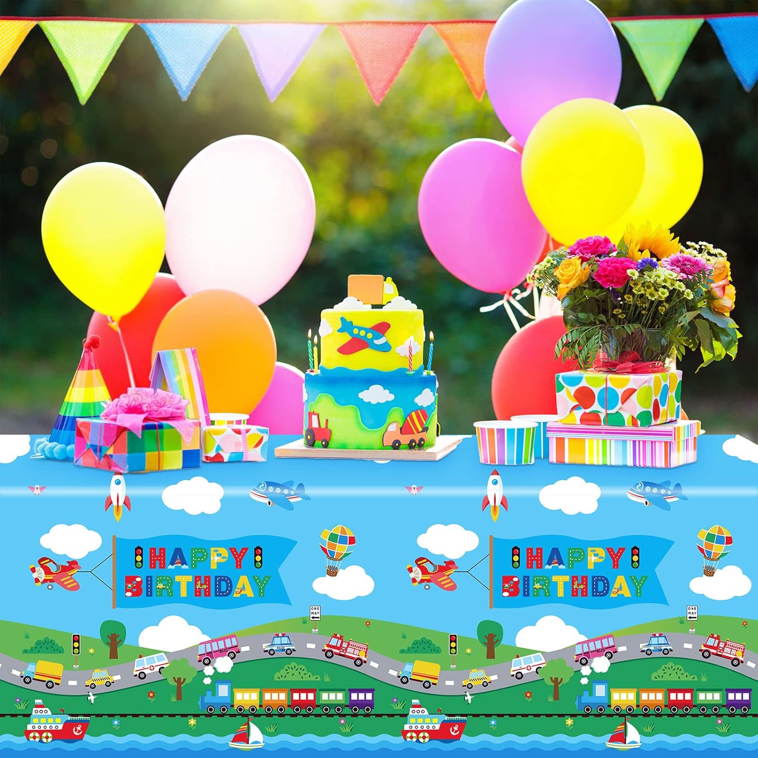 Tegeme 3 Pack Transportation Themed Table Covers