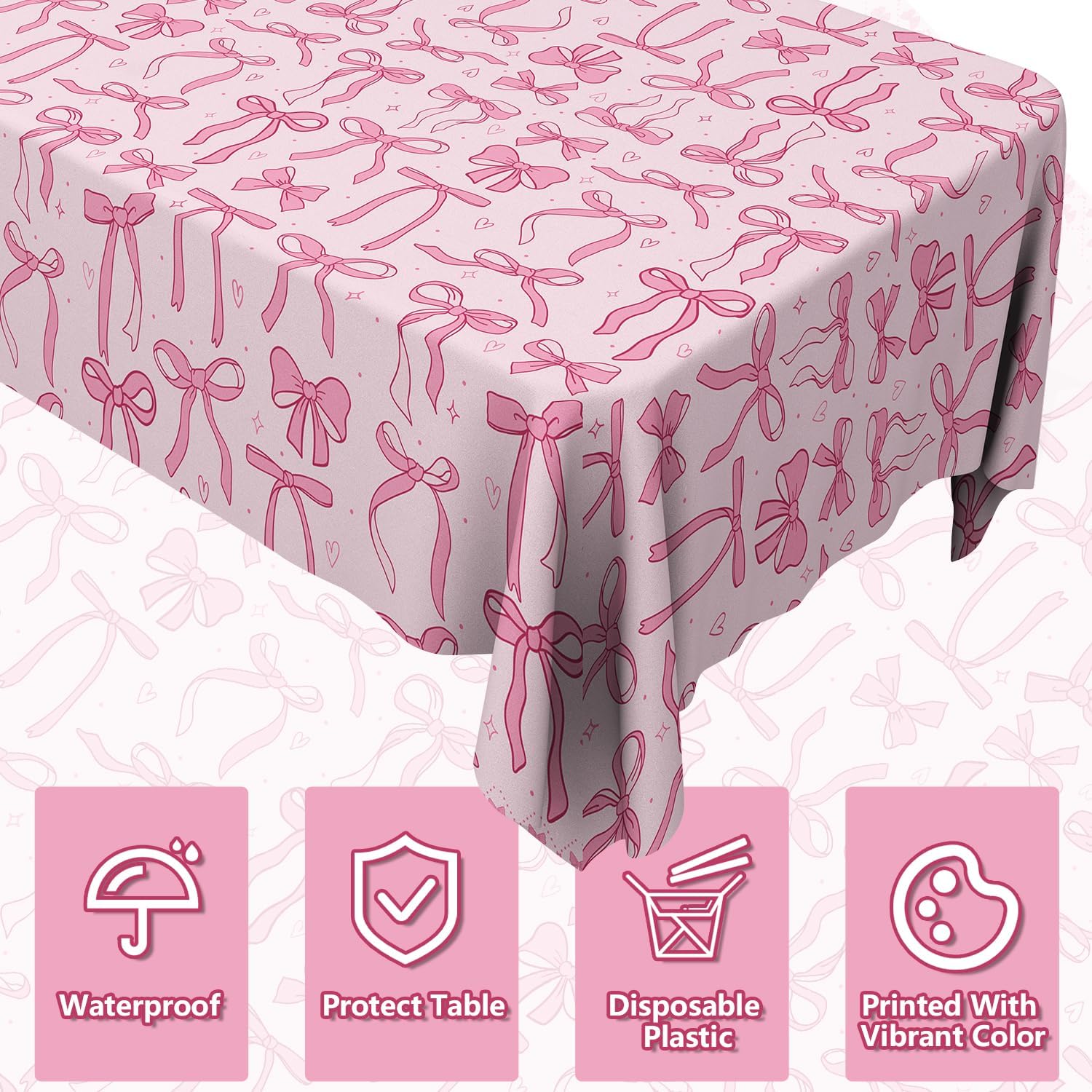 4 Pcs Pink Bow Tablecloths 51x86 Inches Romantic Wedding Decor