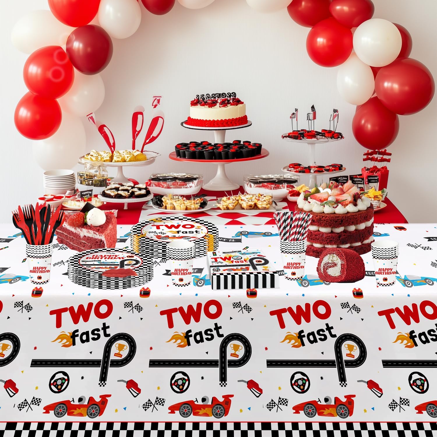 Xigejob Race Car 2nd Birthday Tablecloth Set