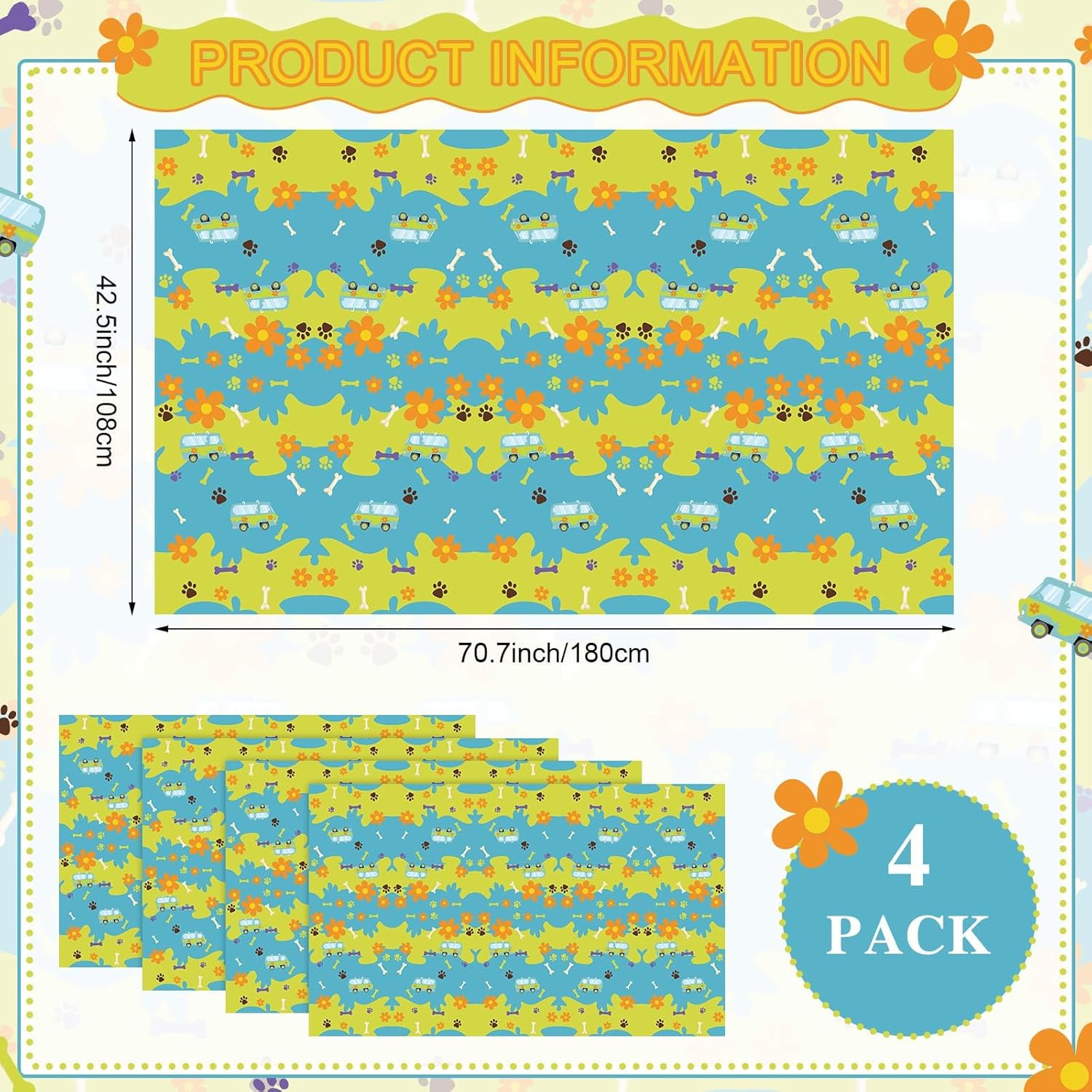 4 Pcs Cartoon Dog Tablecloth Set for Birthday Parties and Baby Showers