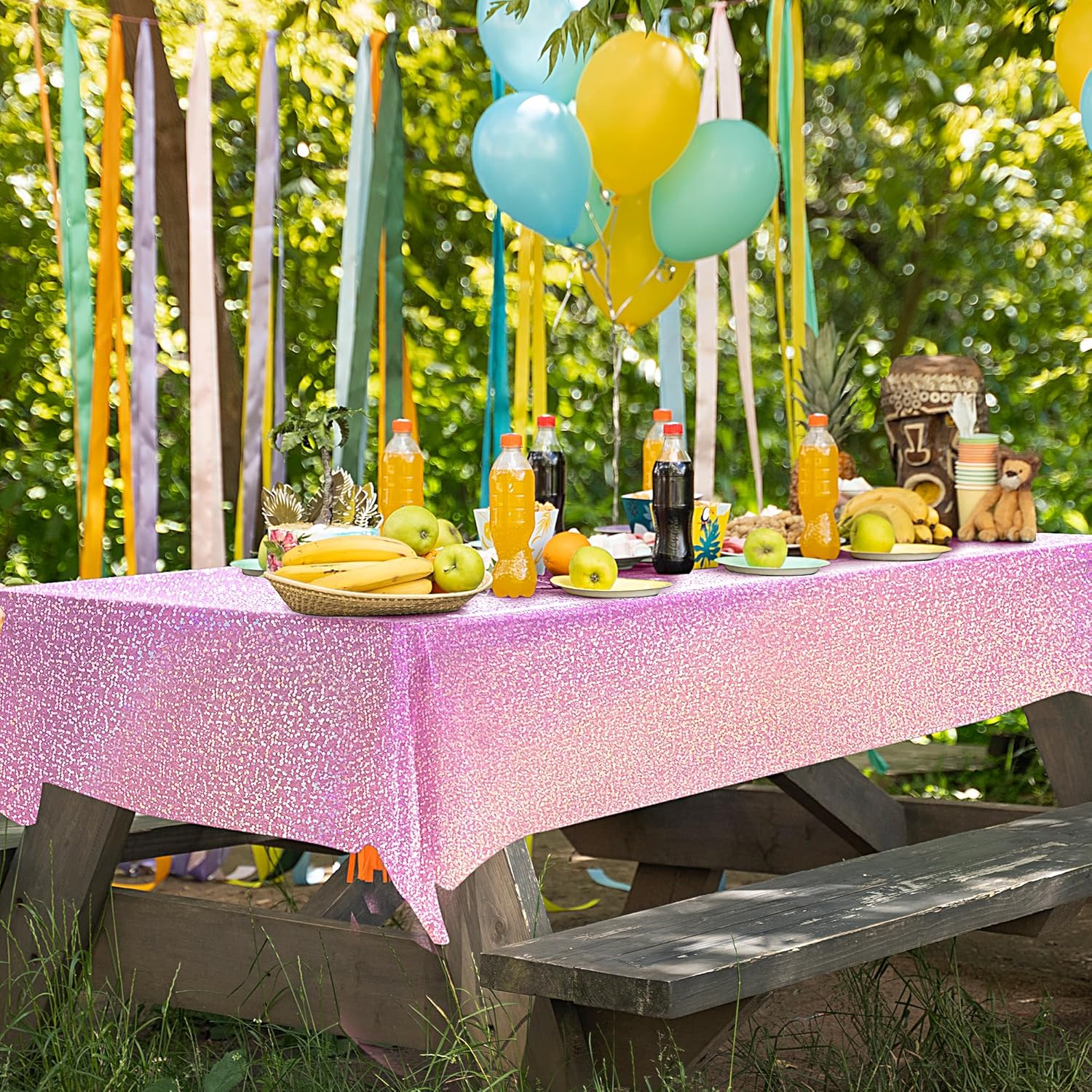1 Piece Pale Pink Holographic Laser Tablecloth 40x108