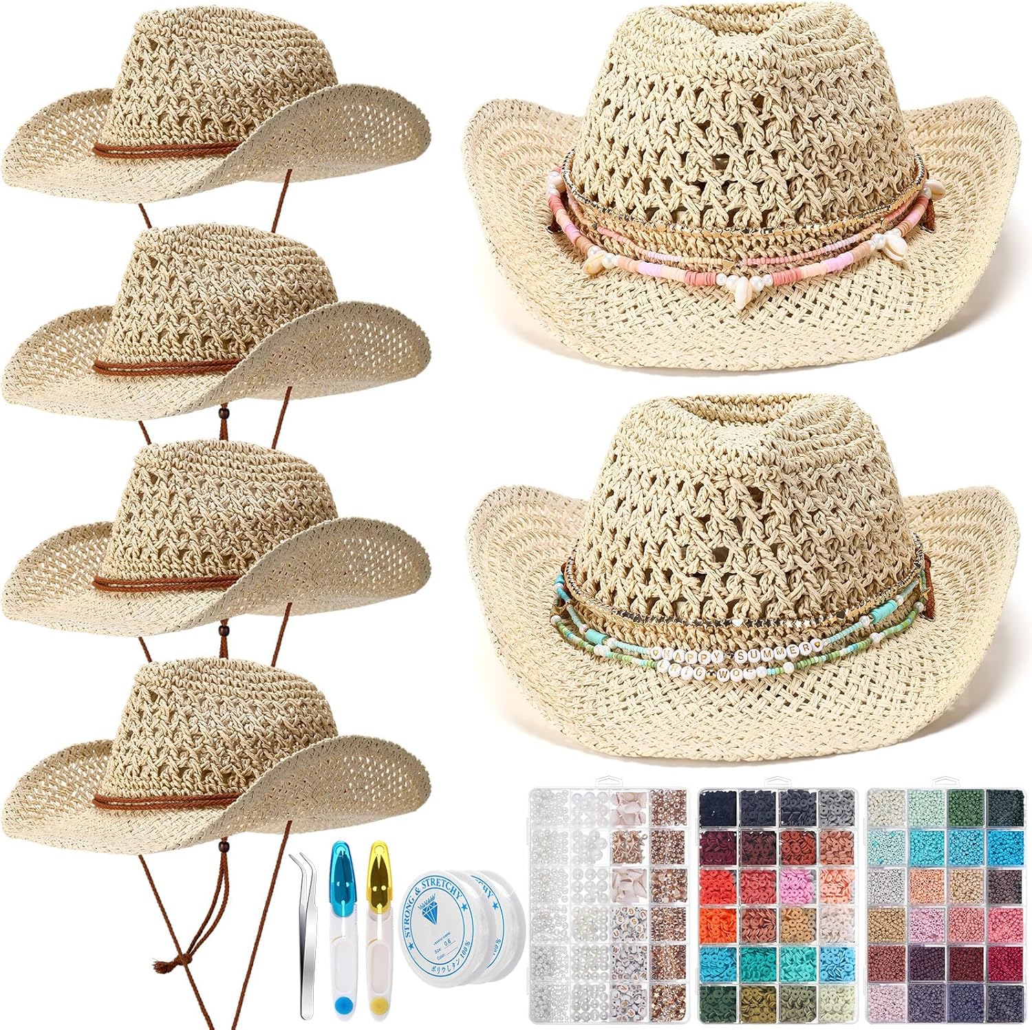 Hercicy 6 Set Coastal Cowgirl Hat DIY with Beaded Kit