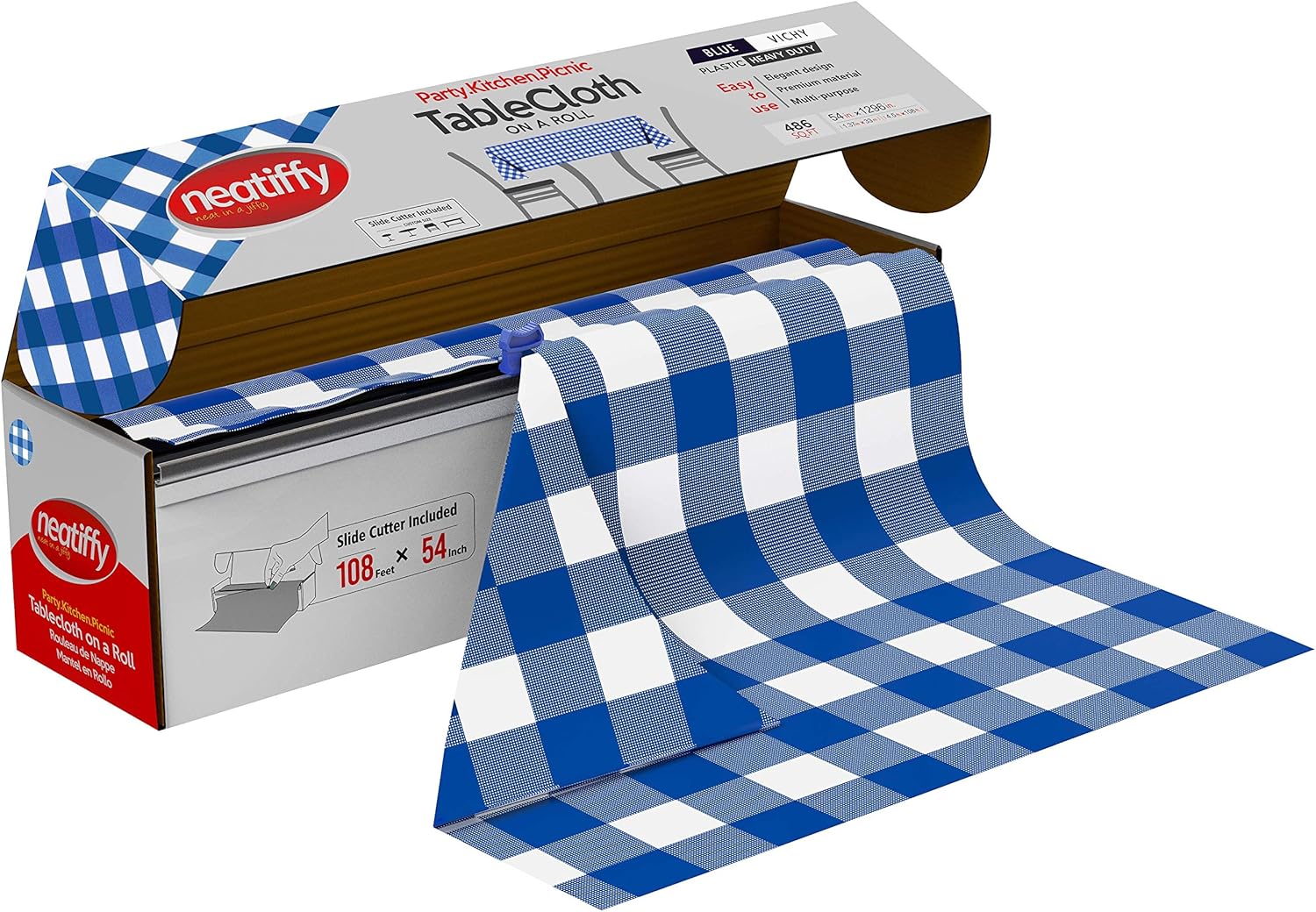 Neatiffy Blue Gingham Tablecloth Roll 54 in x 108 ft