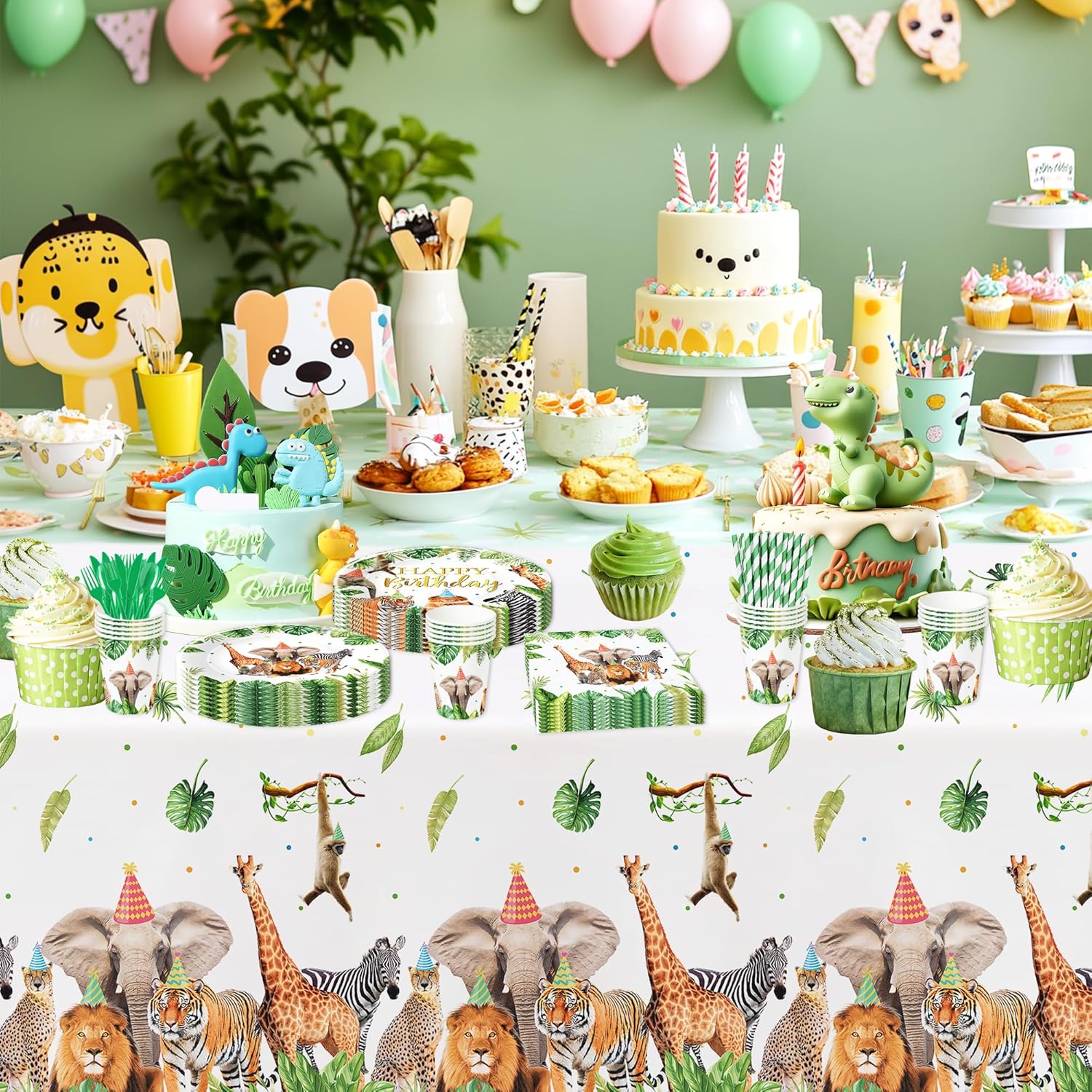 Jungle Animal Safari Party Tablecloth Set 3 Pack