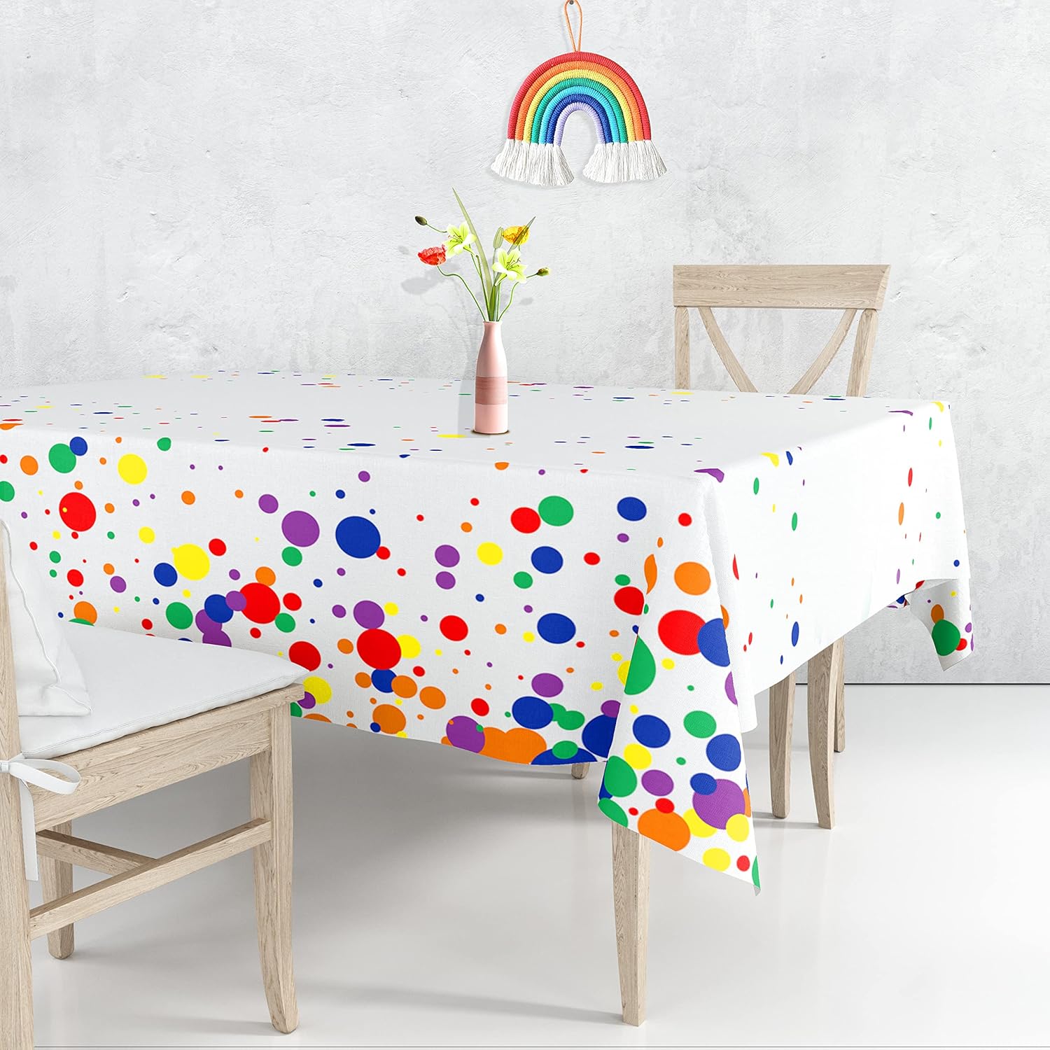 Rainbow Dot Tablecloth 54x108 Inch Polyester Party Cover