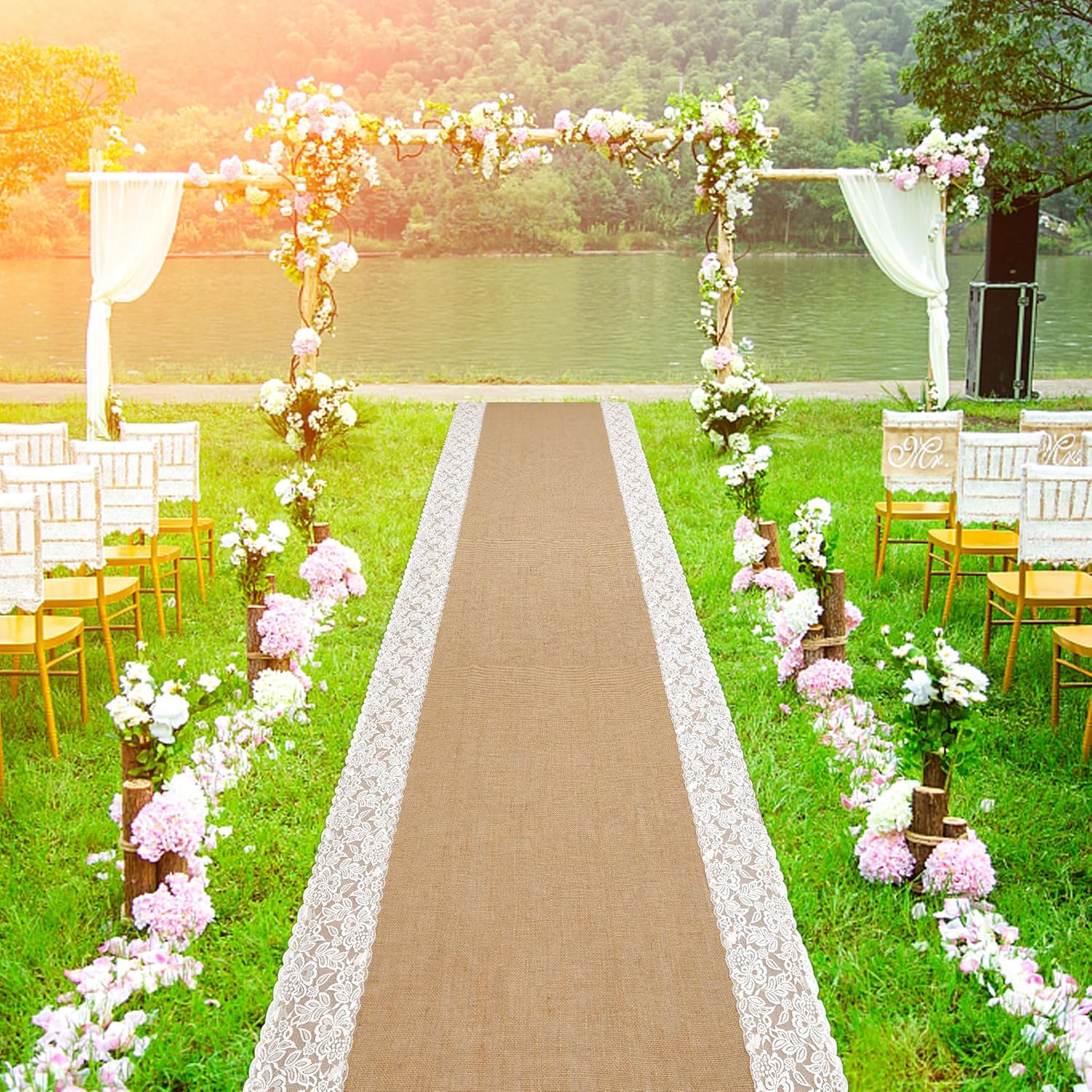 Moonoom 20 Ft x 36 In Natural Burlap Wedding Aisle Runner