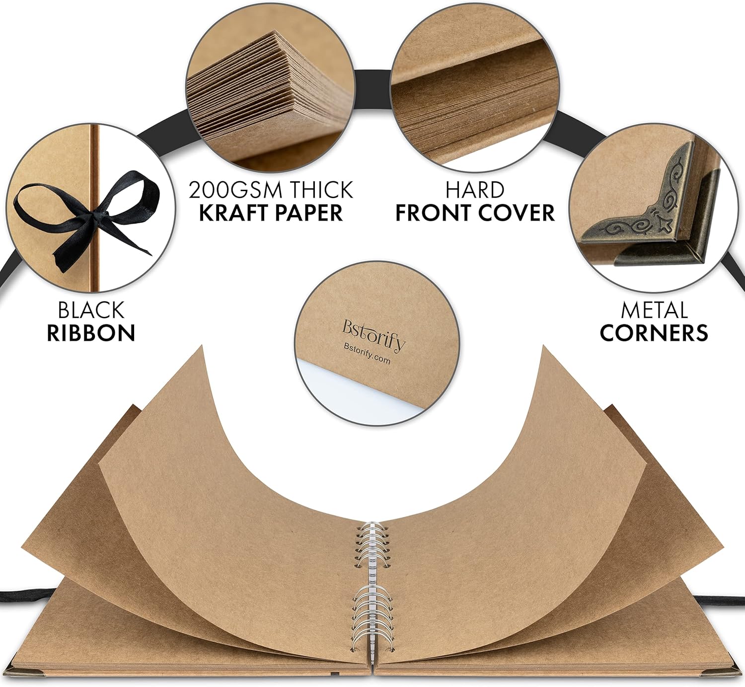 Bstorify Scrapbook Album 60 Pages 8x8 Brown Kraft Paper