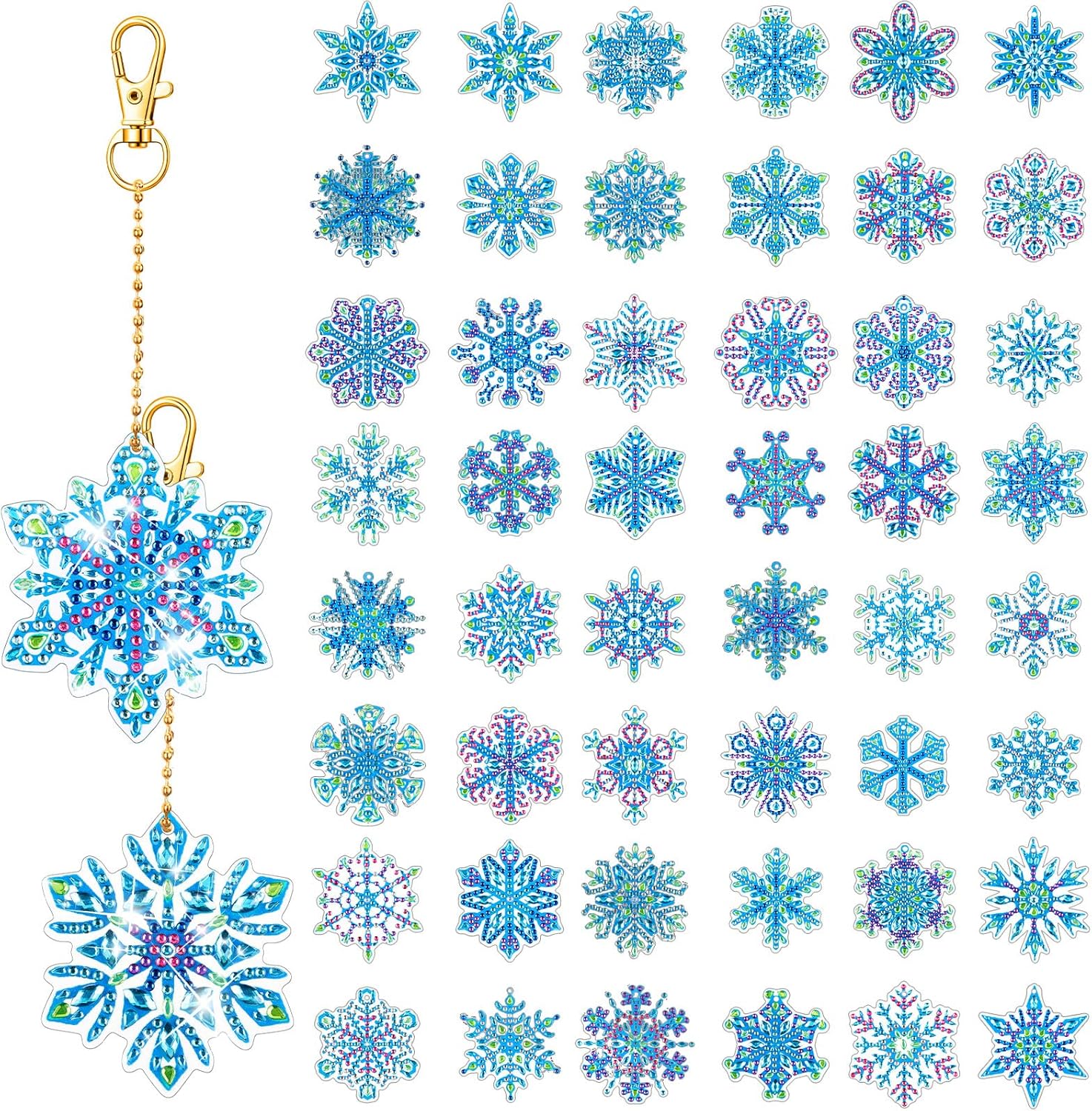 Equsion 50 Pcs Winter Snowflake Diamond Painting Keychains Kit