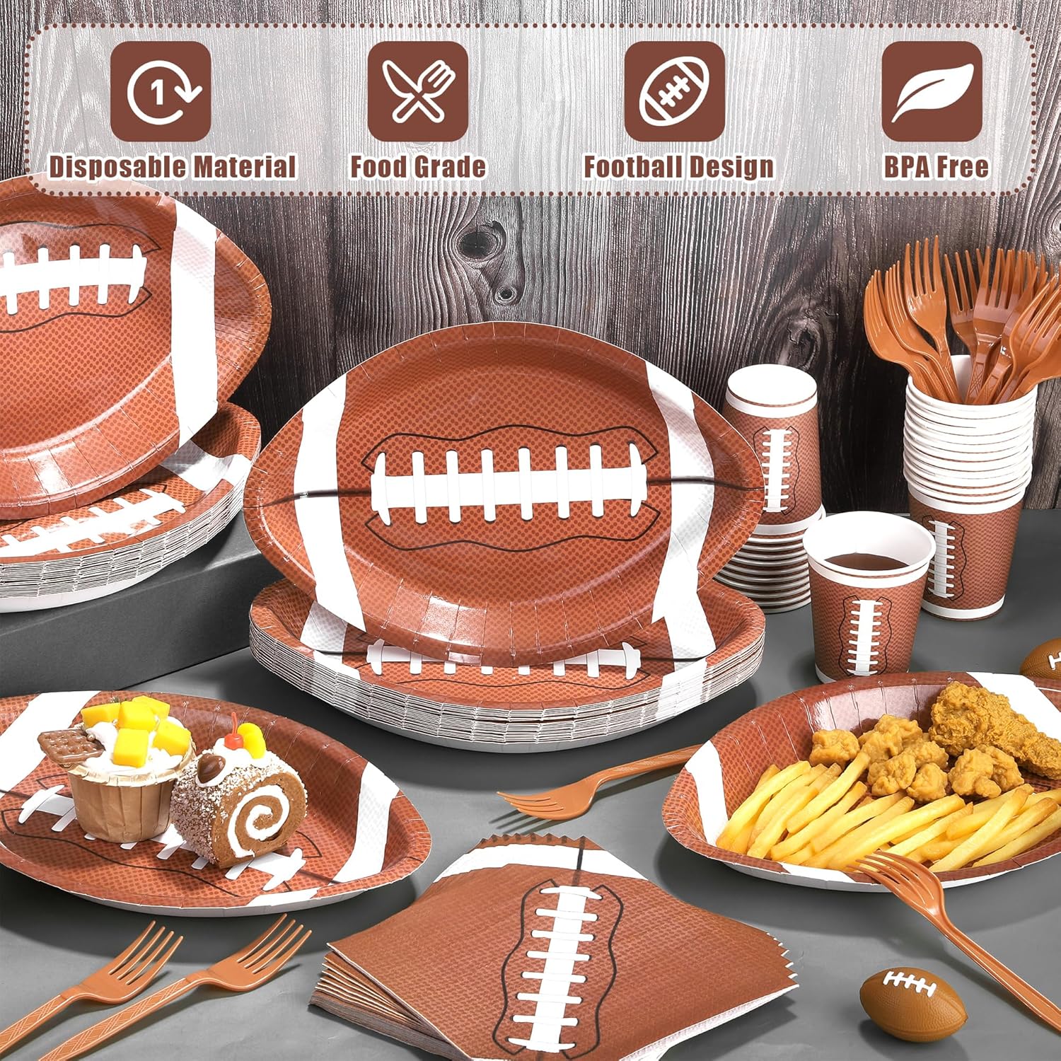 Durony 144 Pieces Football Themed Disposable Plates Set