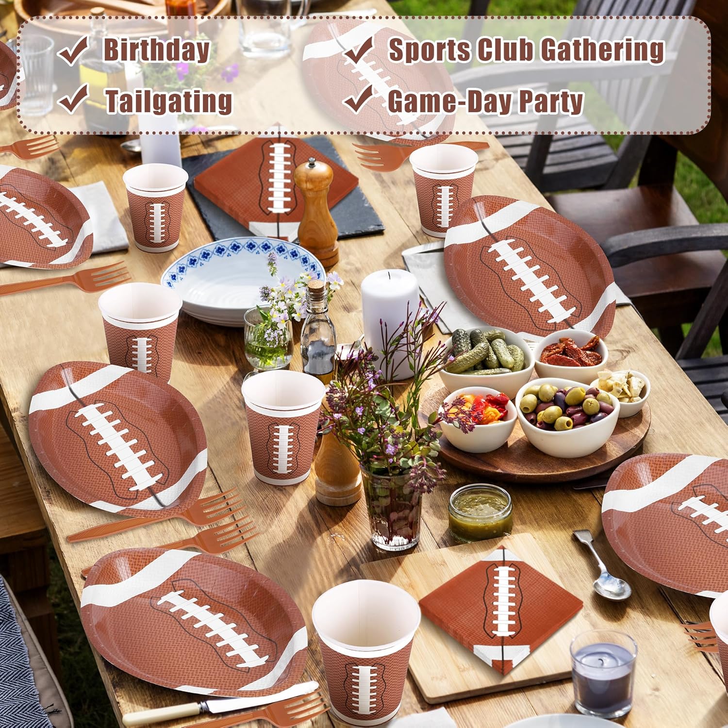 Durony 144 Pieces Football Themed Disposable Plates Set
