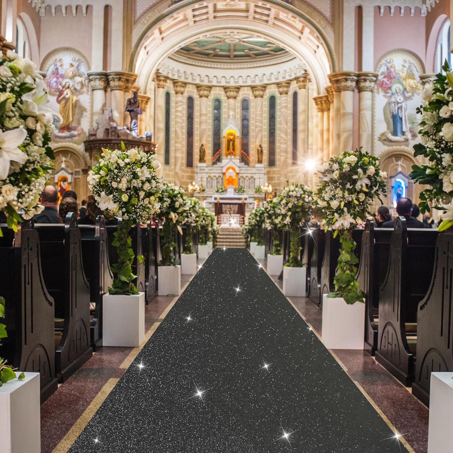 EZLucky Glitter Black Carpet Runner for Party 246X15ft