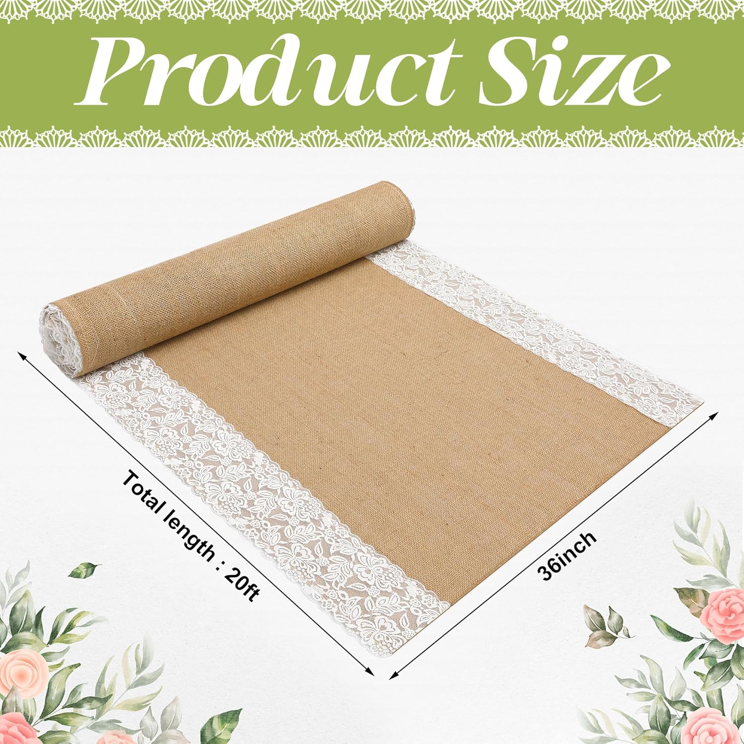 Moonoom 20 Ft x 36 In Natural Burlap Wedding Aisle Runner