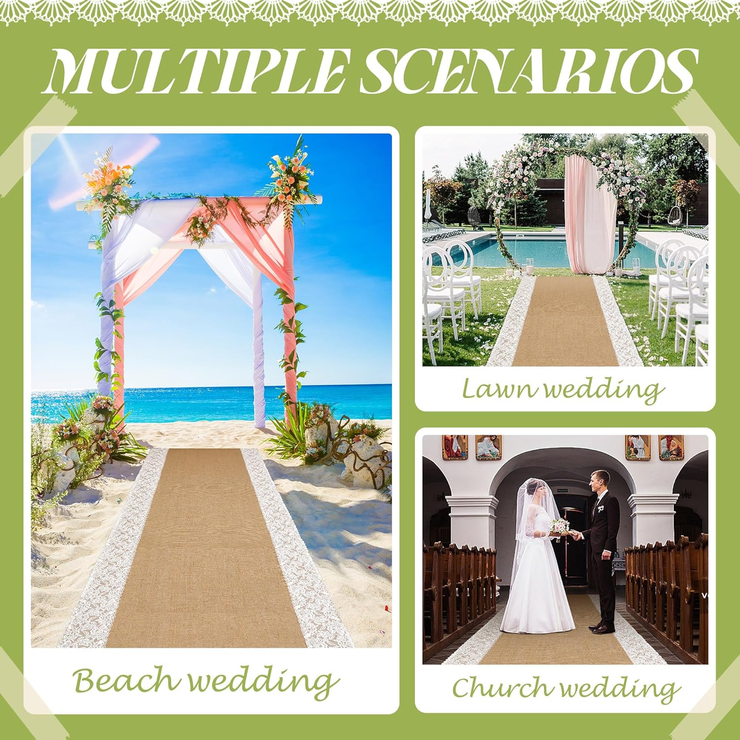 Moonoom 20 Ft x 36 In Natural Burlap Wedding Aisle Runner