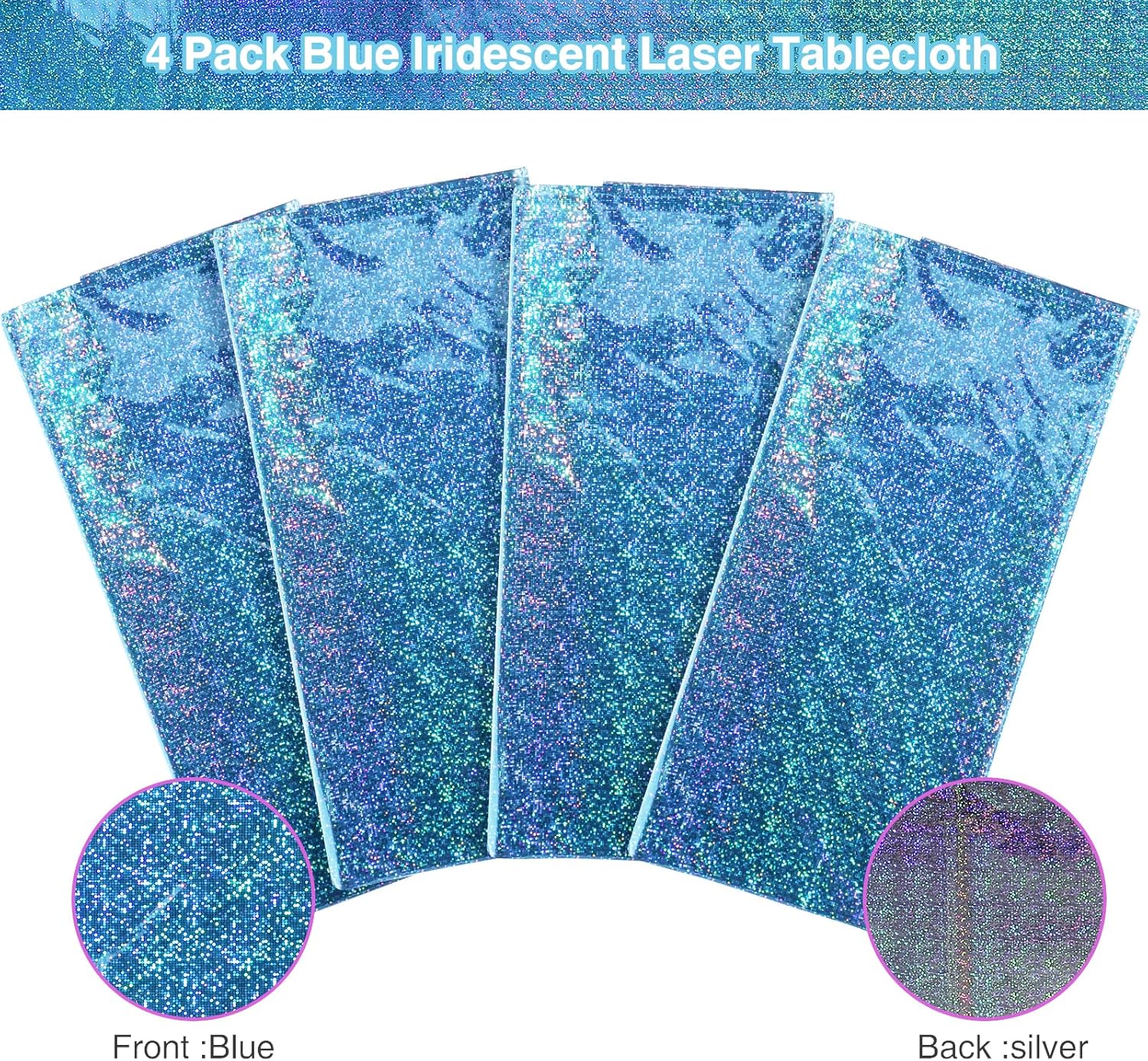 4 Pack Iridescent Blue Laser Tablecloths for Parties