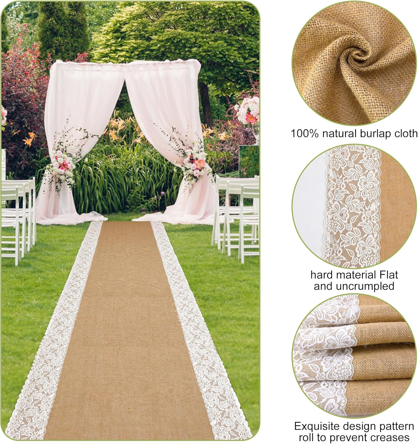 Moonoom 20 Ft x 36 In Natural Burlap Wedding Aisle Runner