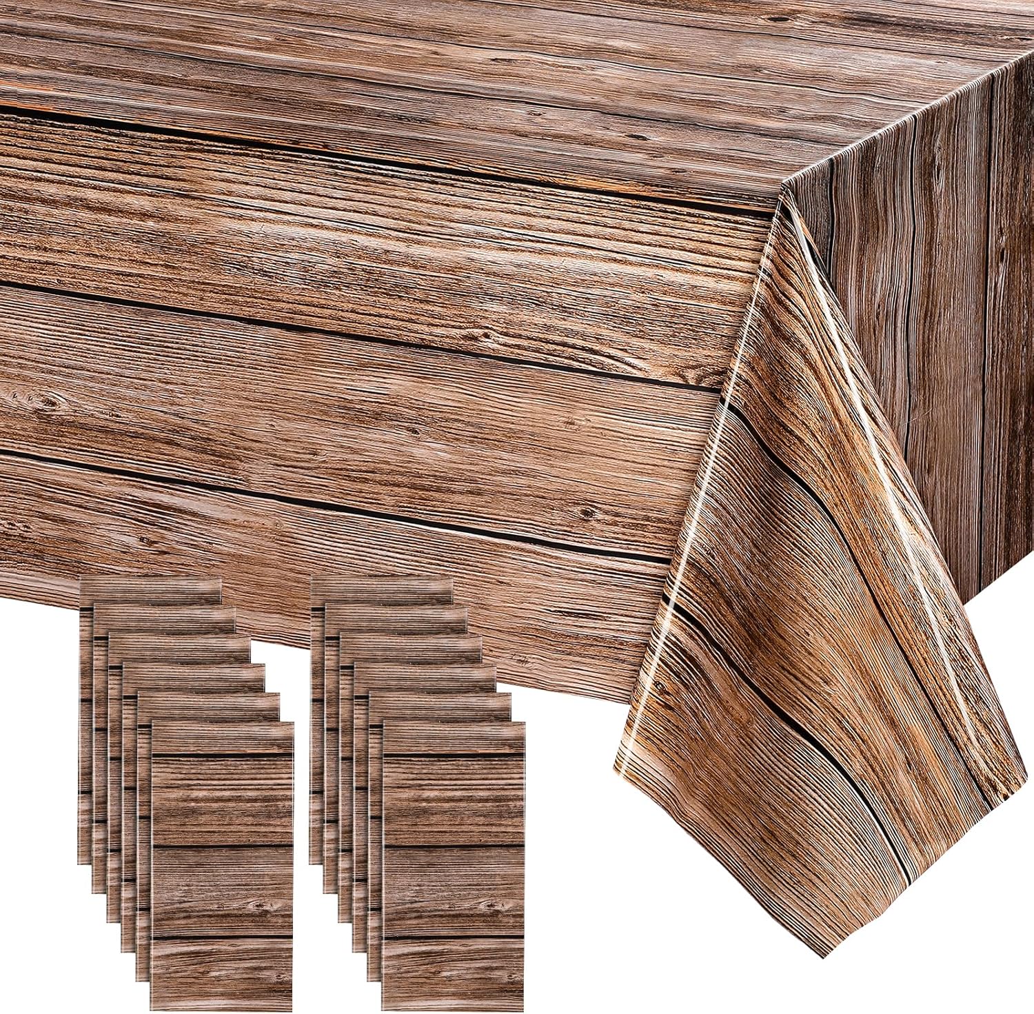 Tatuo 12-Pack Rustic Plastic Table Covers with Wood Grain