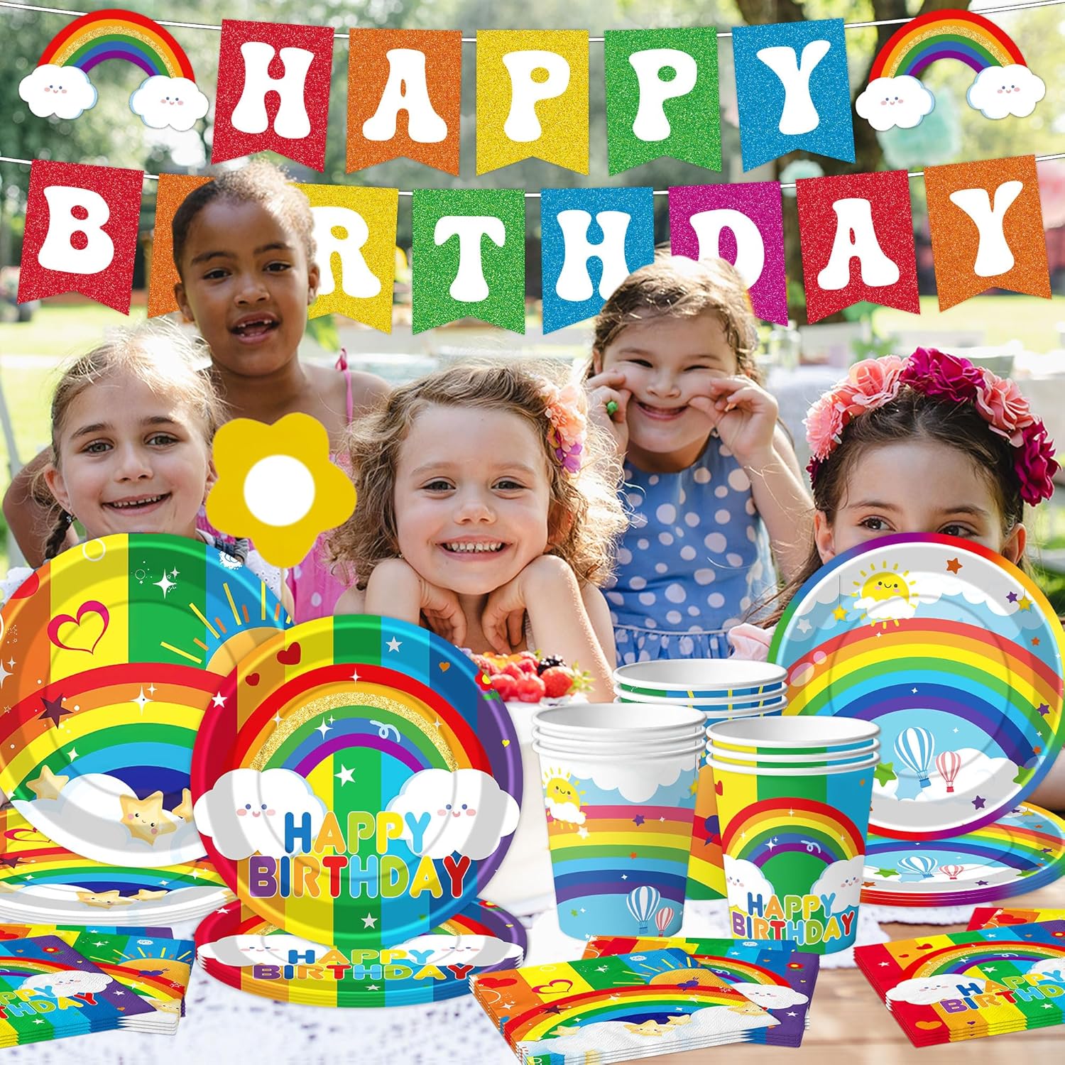 DMIGHT Rainbow Party Supplies Set for Boys