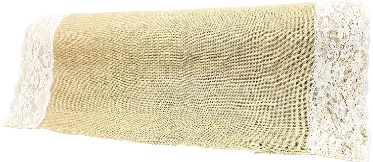 AAYU Premium Rustic Burlap Wedding Aisle Runner 5 Inch Ivory Trim 40x50 Ft Jute Table Roll