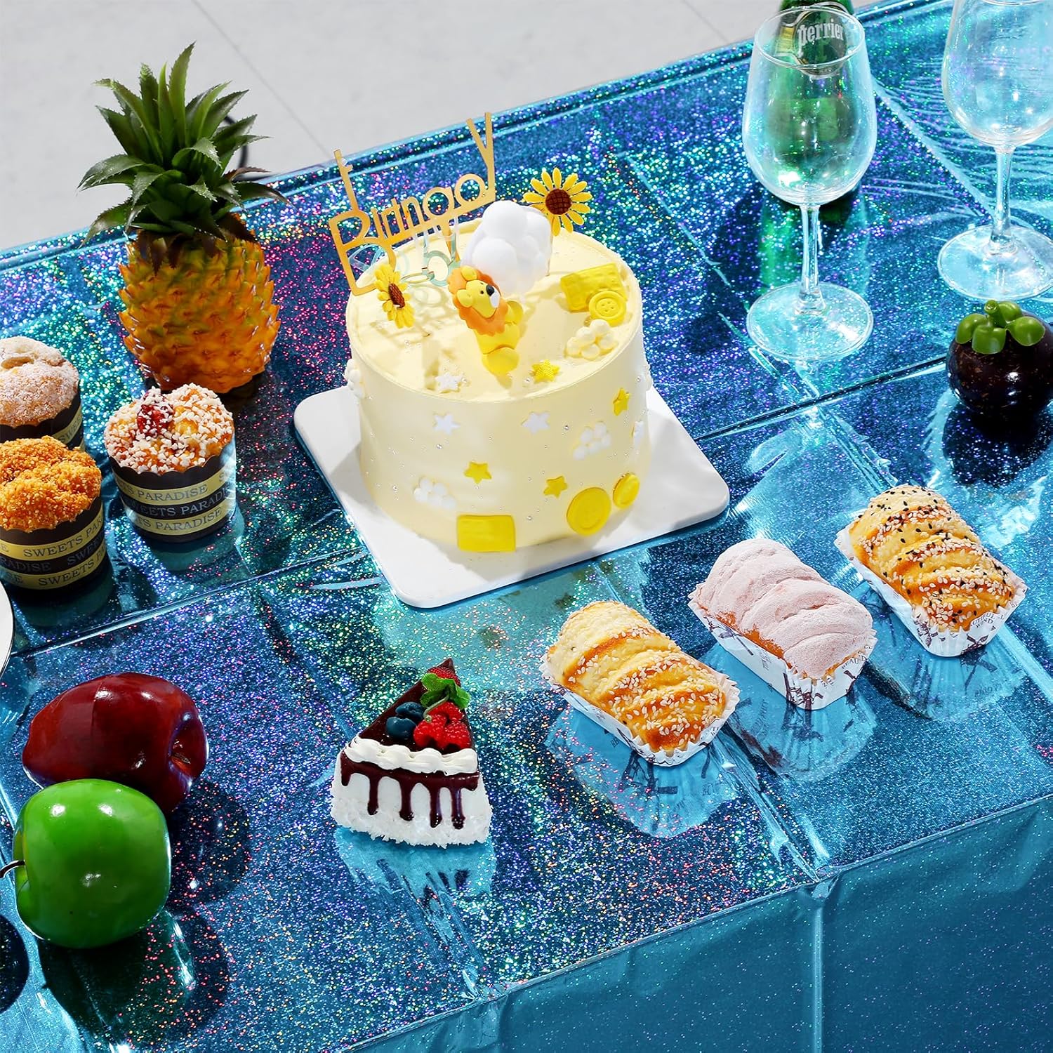 4 Pack Iridescent Blue Laser Tablecloths for Parties