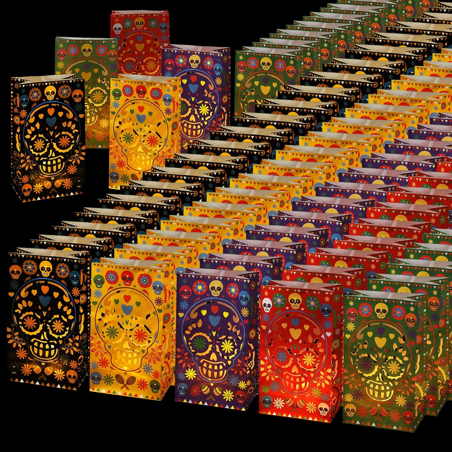 Ireer 30 Piece Halloween Day of the Dead Luminary Bags