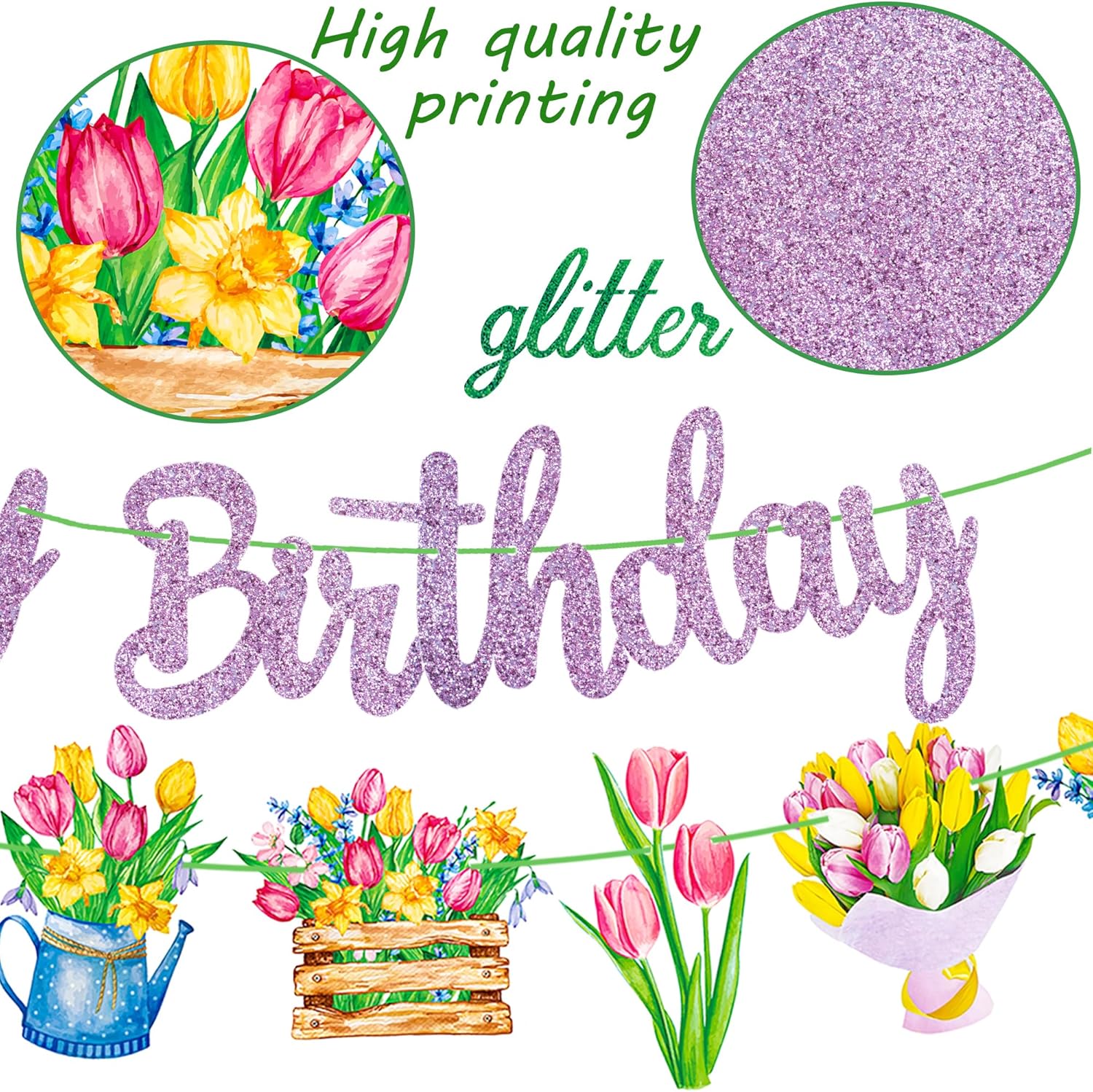 Tulip Birthday Banners 3Pcs Spring Floral Decorations