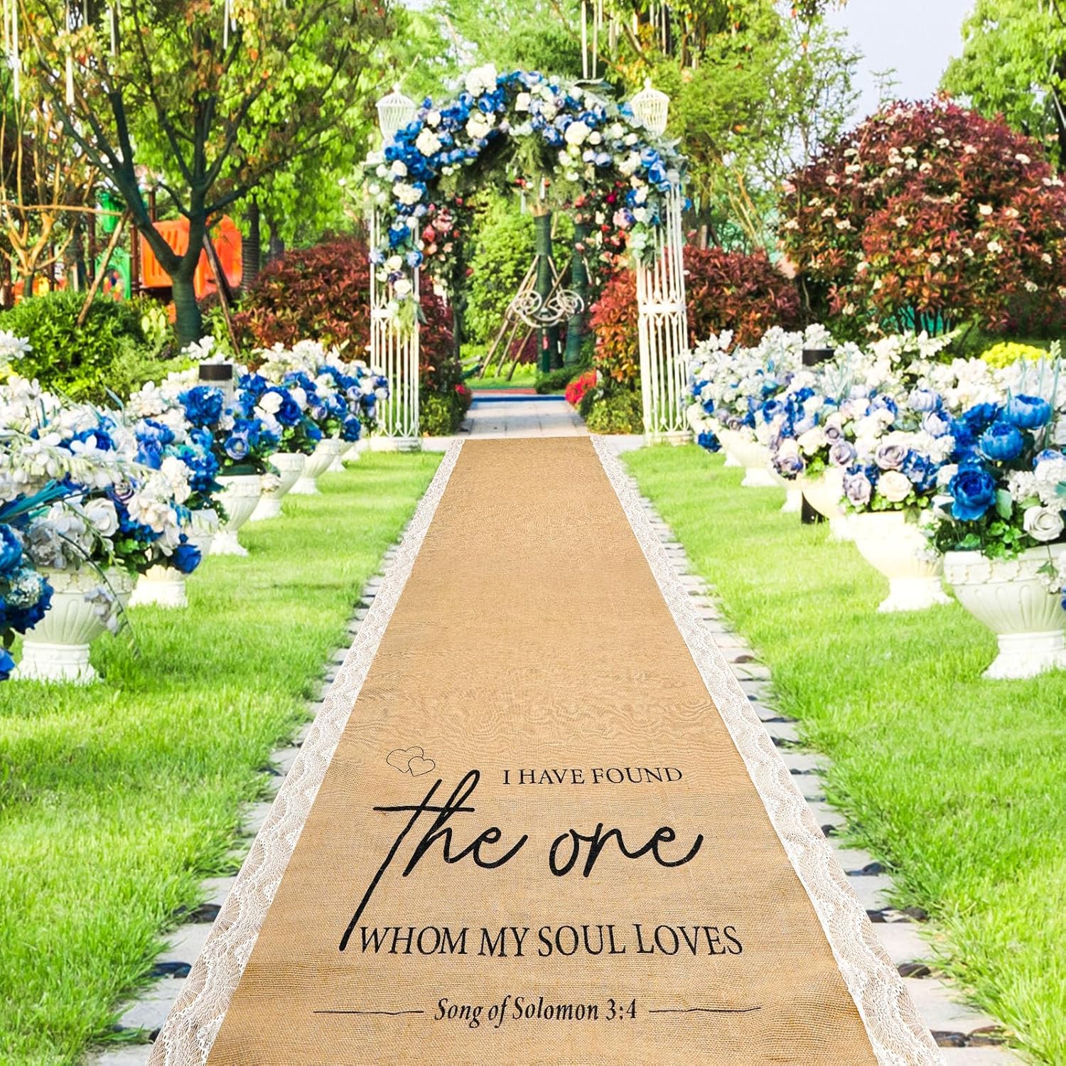 Tondiamo 40 Inch x 15 Ft Burlap Wedding Aisle Runner with Lace