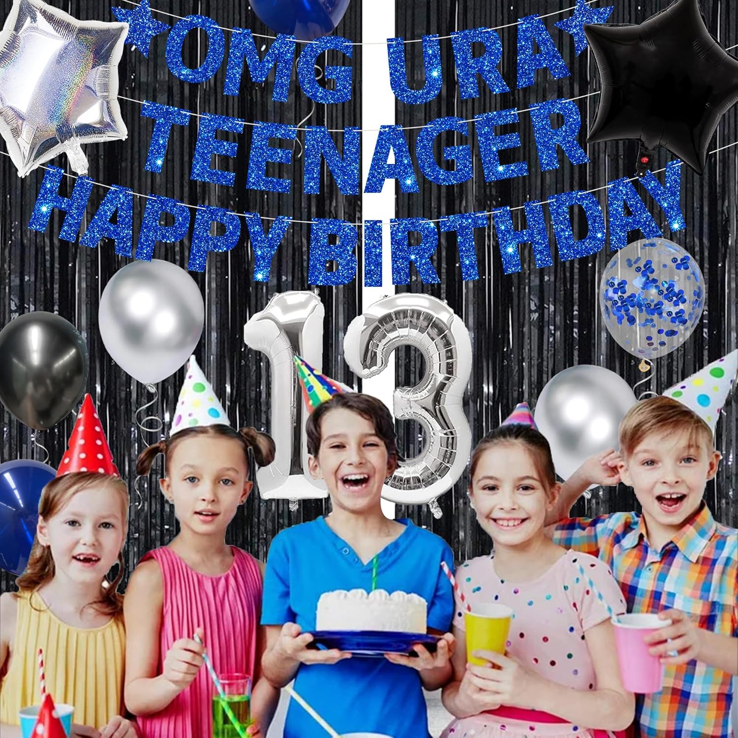 Navy Blue Teenager 13th Birthday Banner Decorations Set