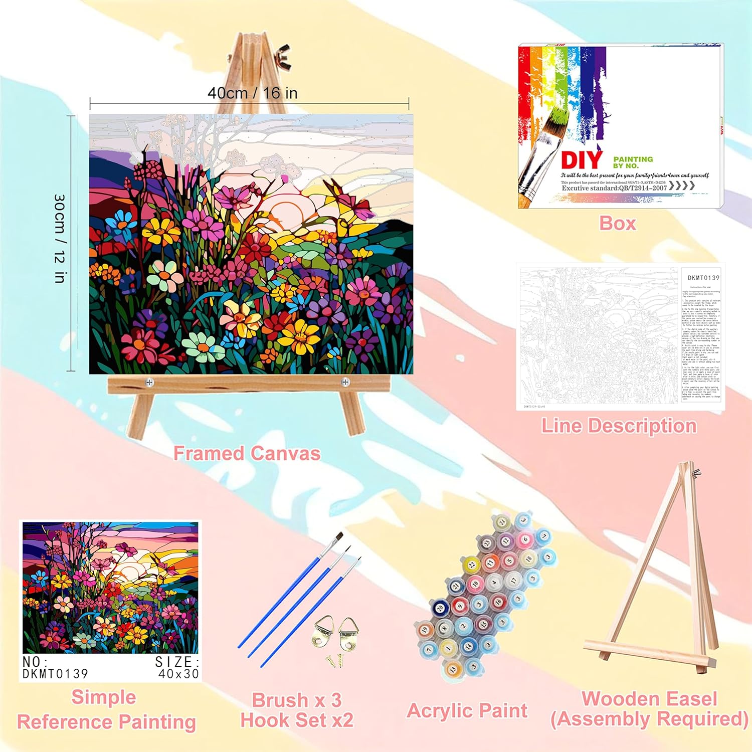 Adults Paint by Numbers Framed Canvas with Wooden Easel Kit