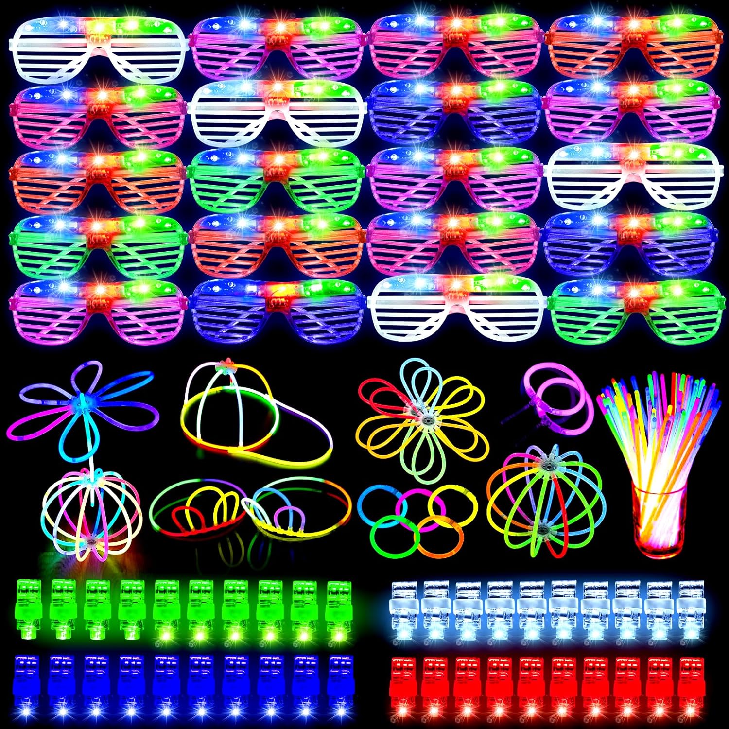 Stondino Christmas Glow In The Dark Party Supplies LED Glasses Finger Lights for Kids Party Favors