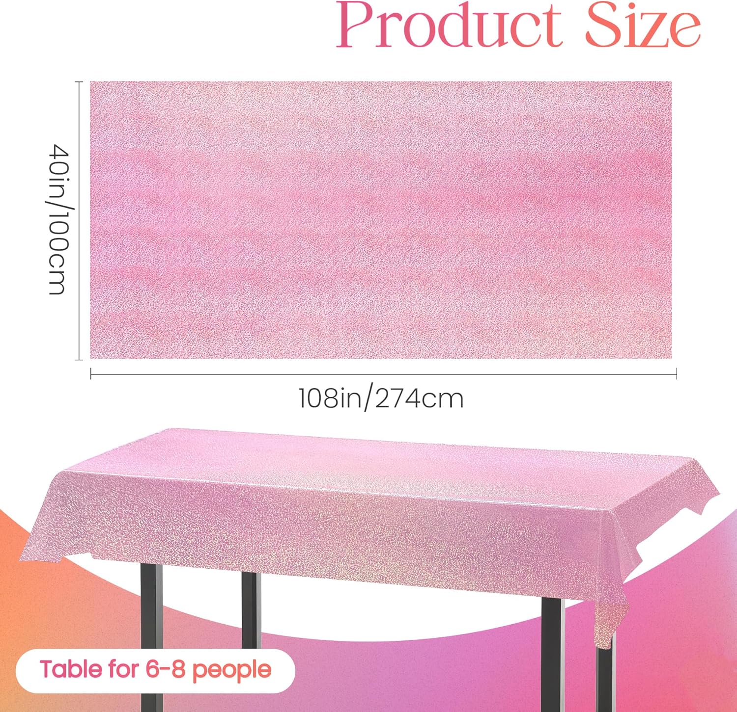 1 Piece Pale Pink Holographic Laser Tablecloth 40x108
