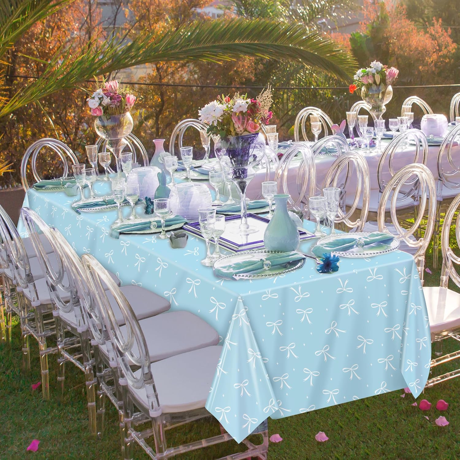 Blue Bow Tablecloths 3 Pack Waterproof Party Decor