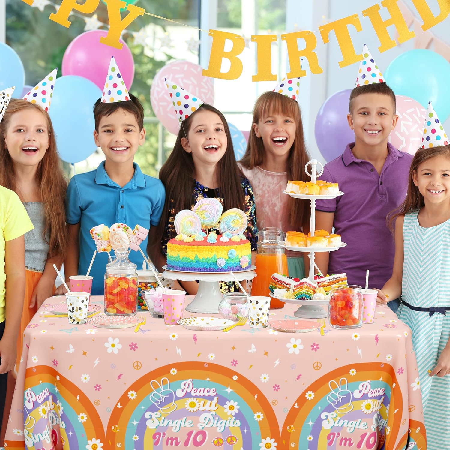 10th Birthday Tablecloths 3-Pack Peace Out Single Digits Decor
