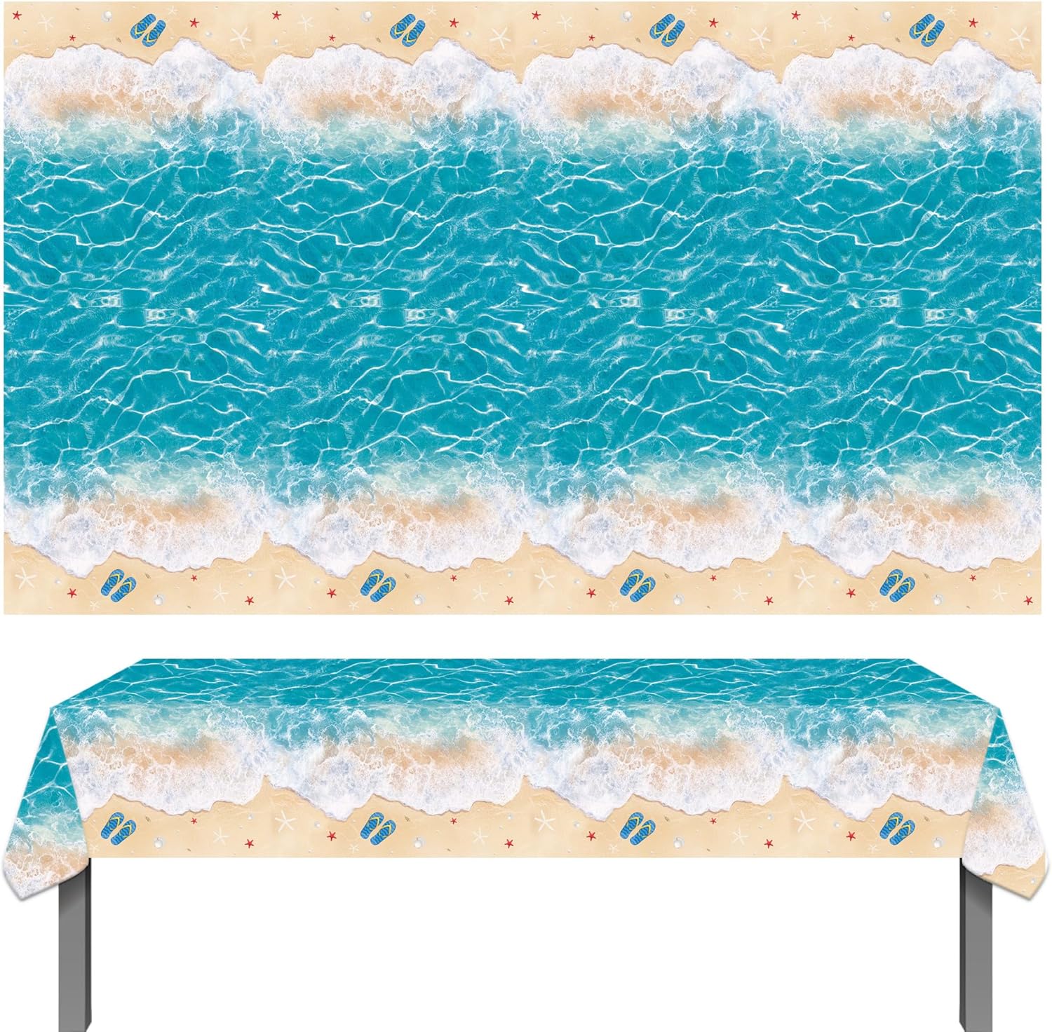Beach Party Tablecloth Set 2PCS Ocean Waves Pool Party Decorations