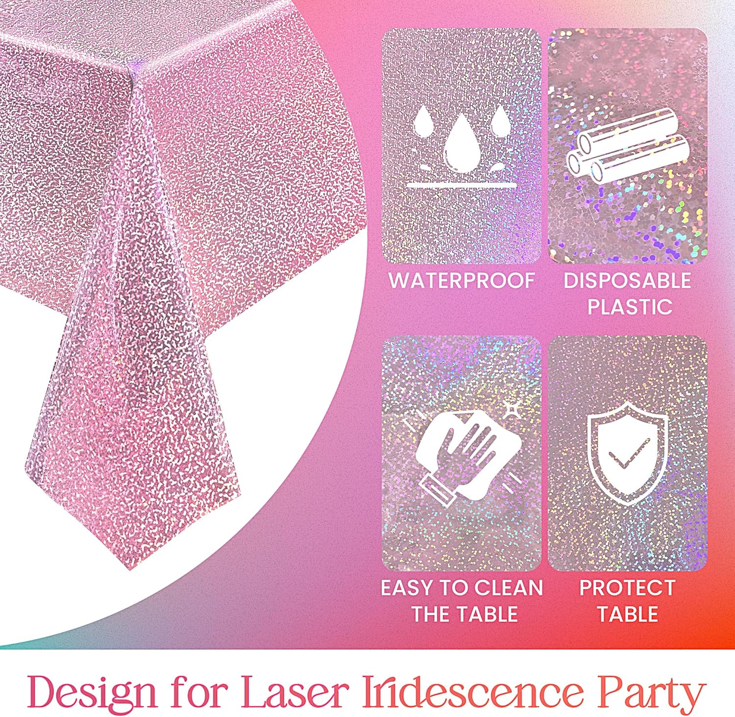 1 Piece Pale Pink Holographic Laser Tablecloth 40x108