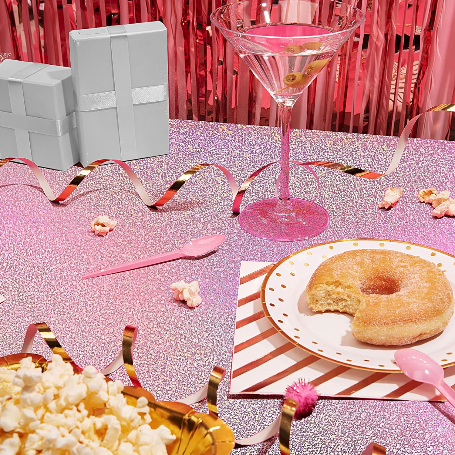 1 Piece Pale Pink Holographic Laser Tablecloth 40x108