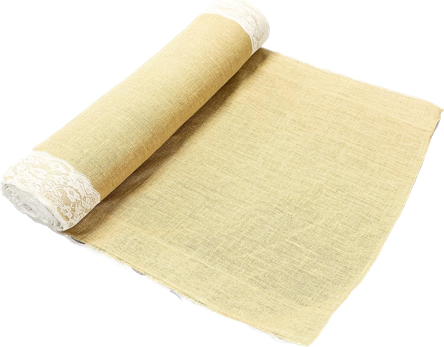 AAYU Premium Rustic Burlap Wedding Aisle Runner 5 Inch Ivory Trim 40x50 Ft Jute Table Roll