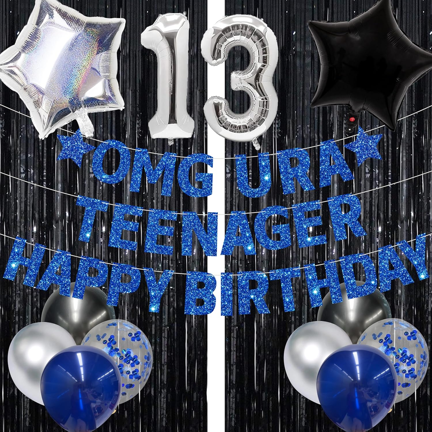 Navy Blue Teenager 13th Birthday Banner Decorations Set