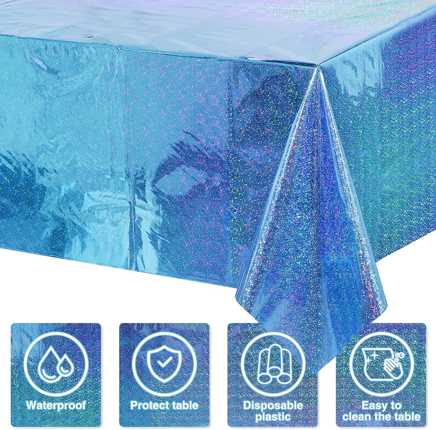 4 Pack Iridescent Blue Laser Tablecloths for Parties
