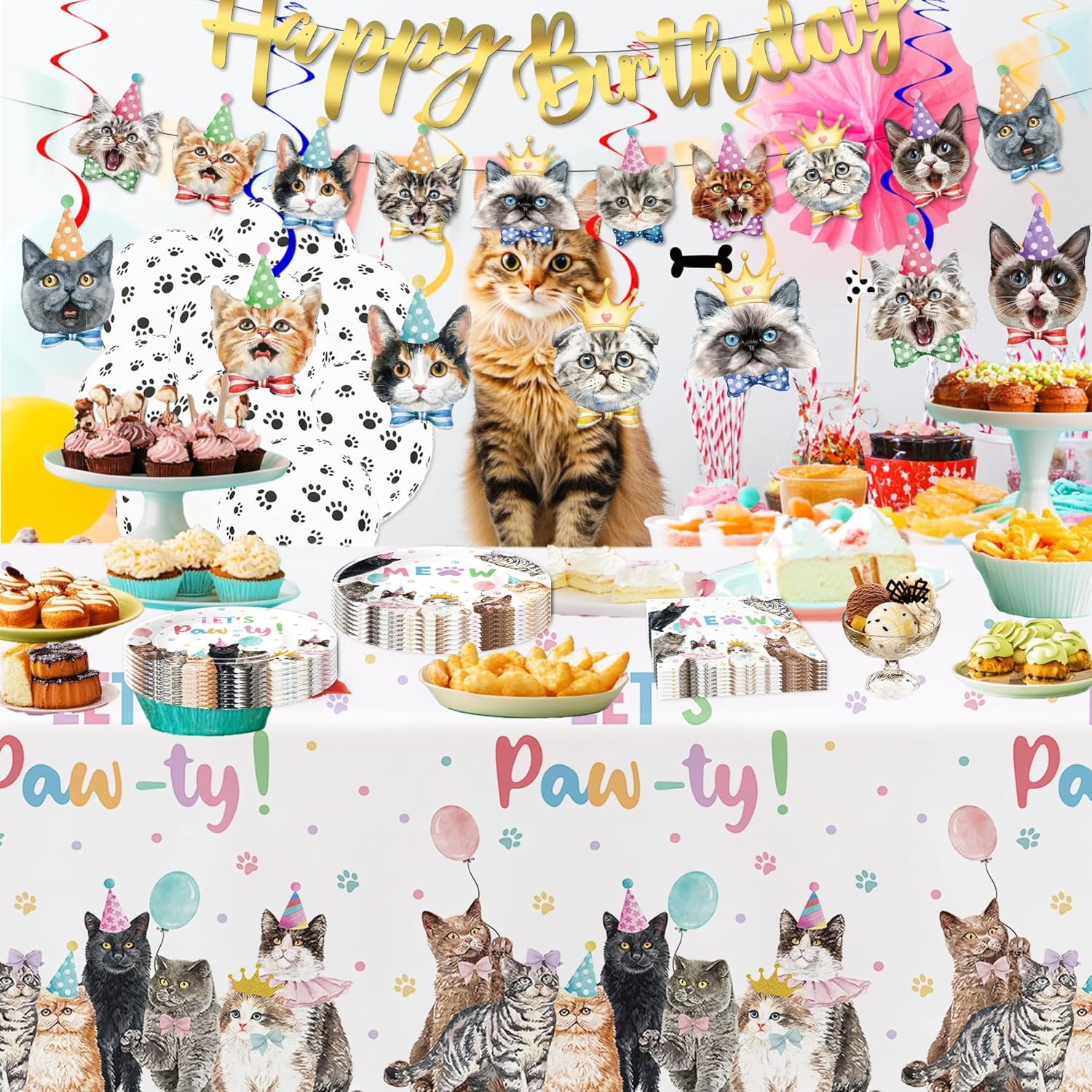 Cat Birthday Decorations Tablecloth 3 Pack 86x55in