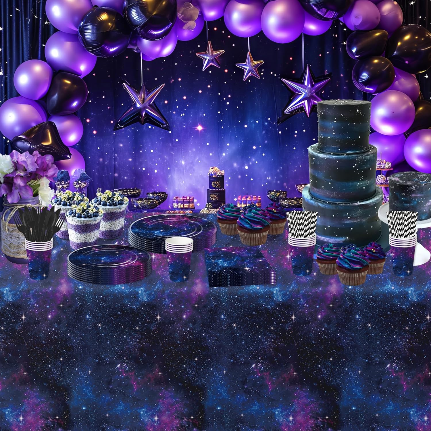 Space Galaxy Party Tablecloth - 3 Pack 54x108 Inches