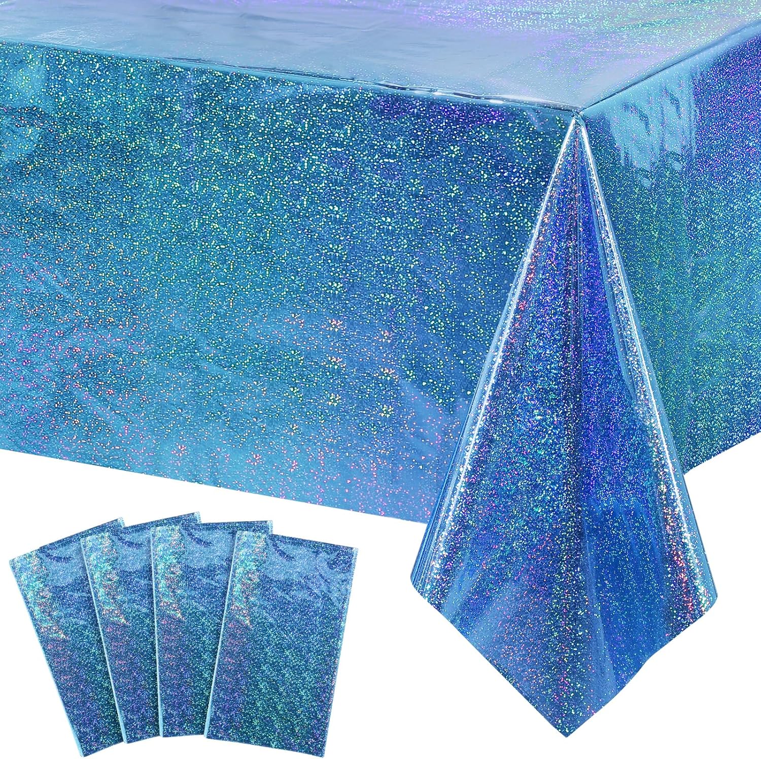 4 Pack Iridescent Blue Laser Tablecloths for Parties