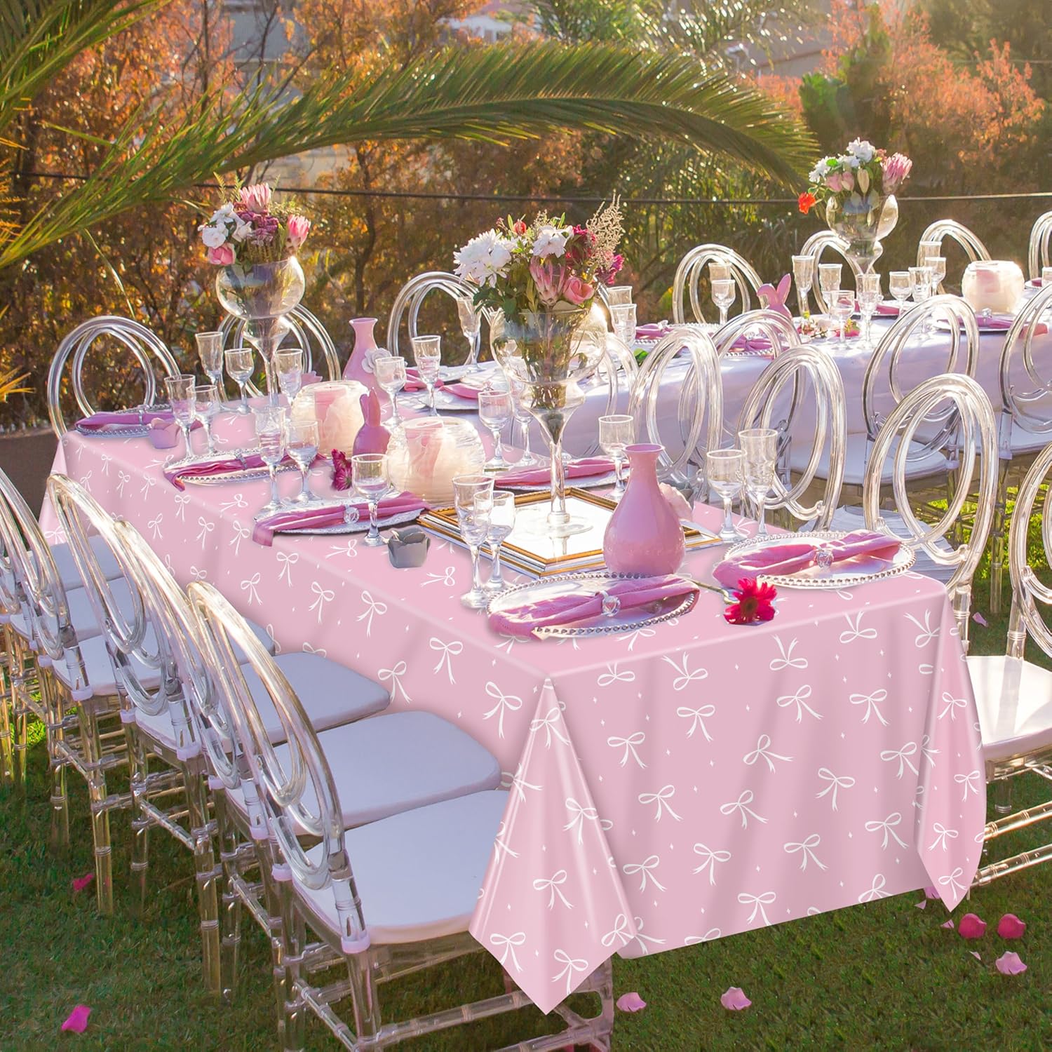 3 Pack Pink Bow Tablecloths for Birthday Parties