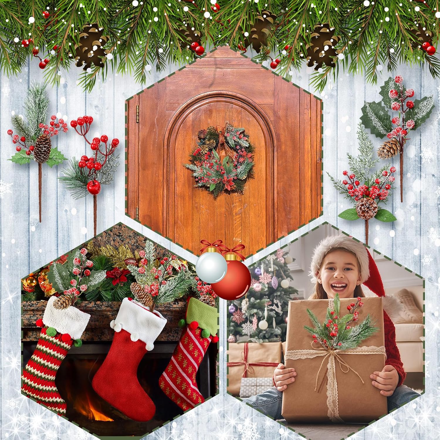 Cindeer 16 Piece Christmas Artificial Pine Picks Set
