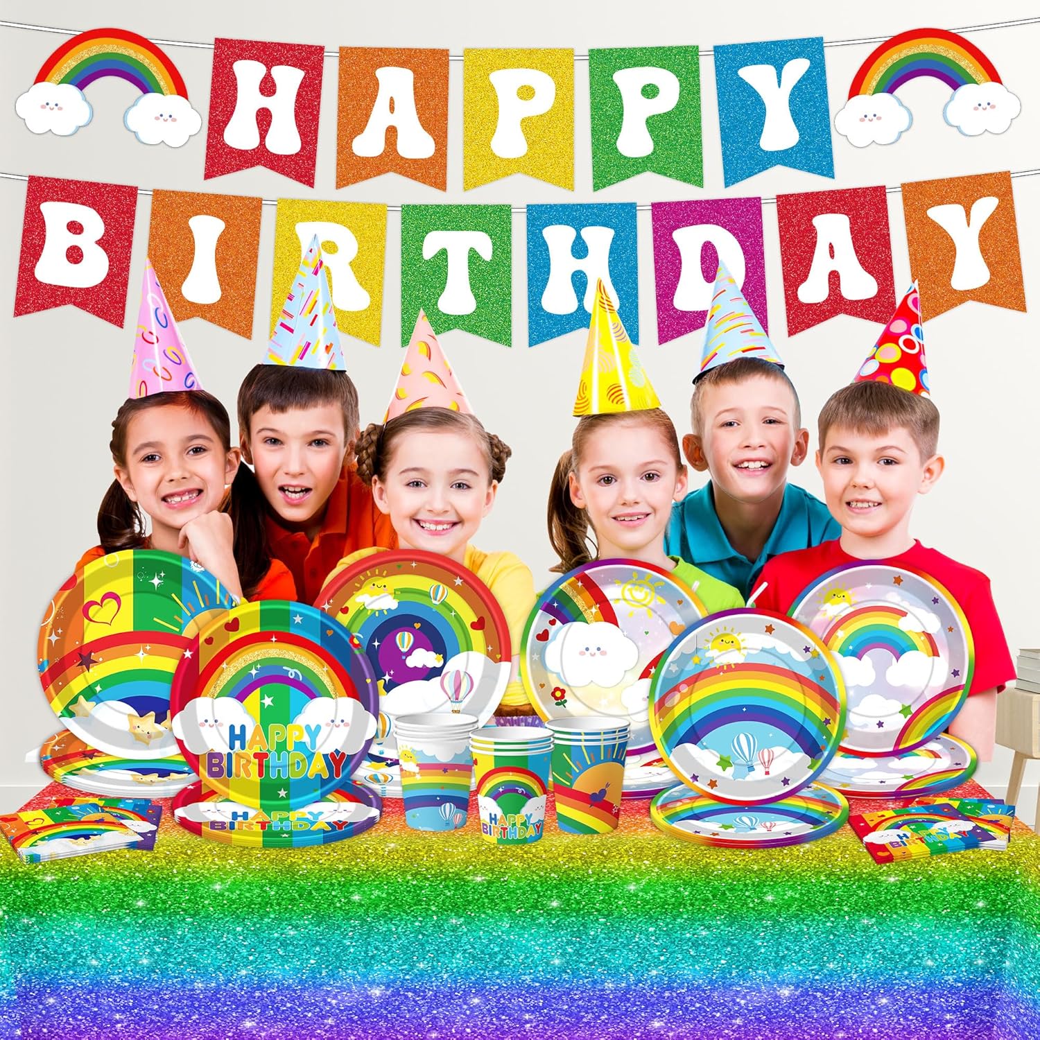 DMIGHT Rainbow Party Supplies Set for Boys