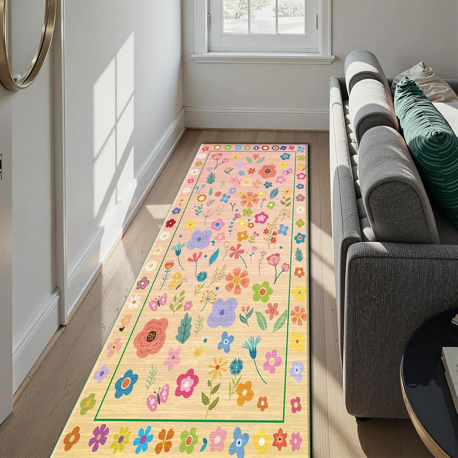 XiaYun Spring Bohemian Floral Runner Rug 33x10ft Pale Pink