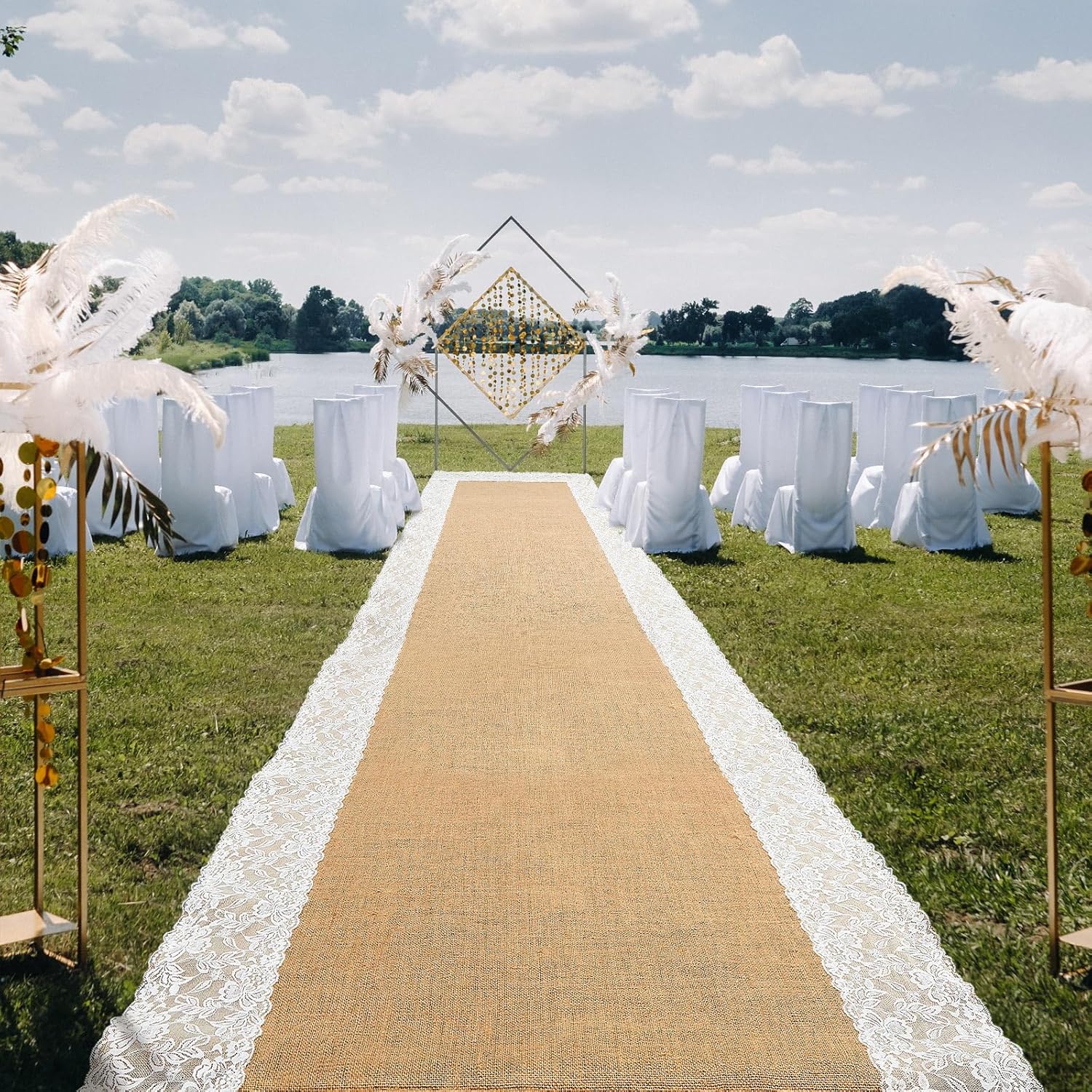 Preboun 3ft x 50ft Natural Burlap Wedding Aisle Runner