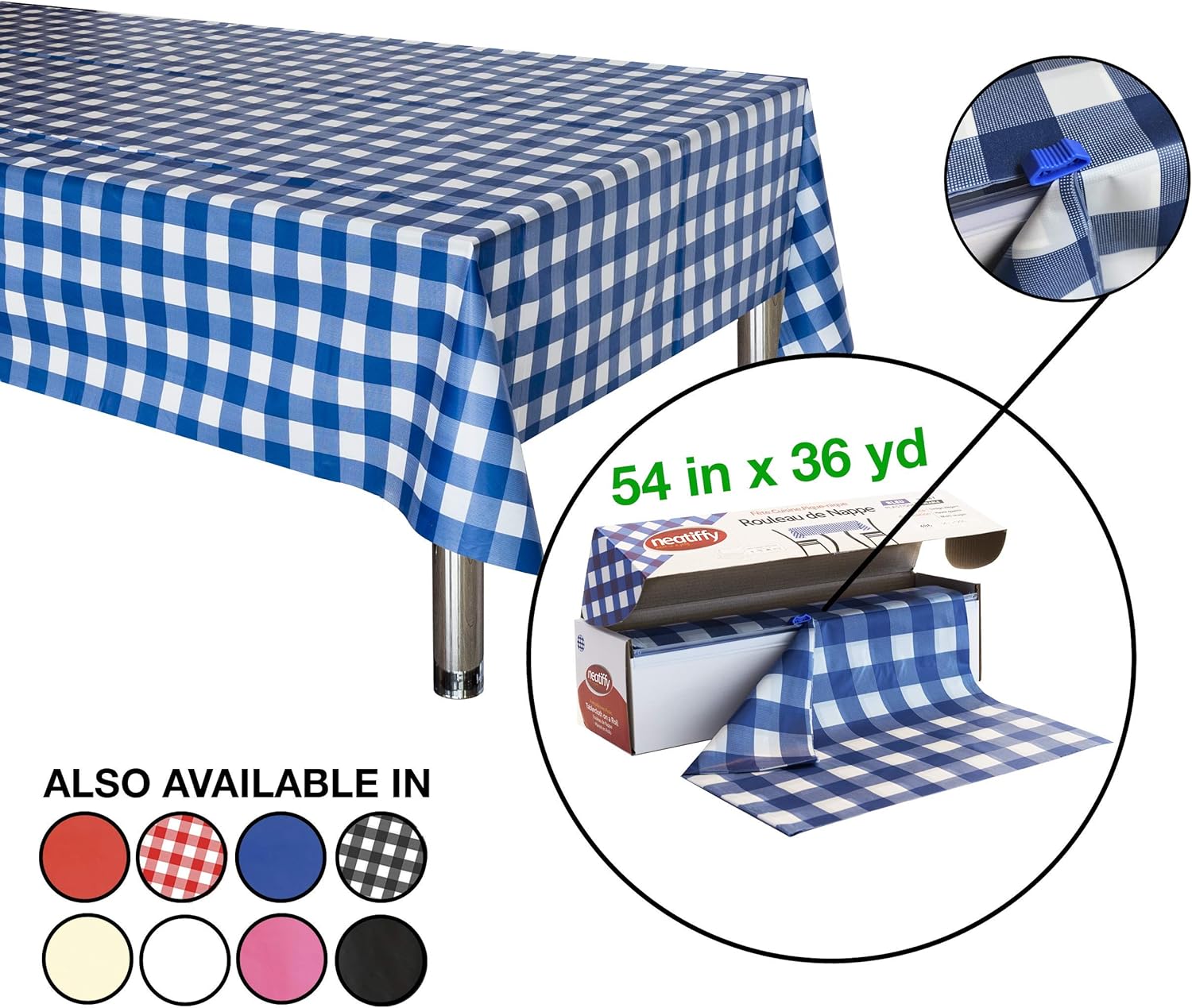 Neatiffy Blue Gingham Tablecloth Roll 54 in x 108 ft